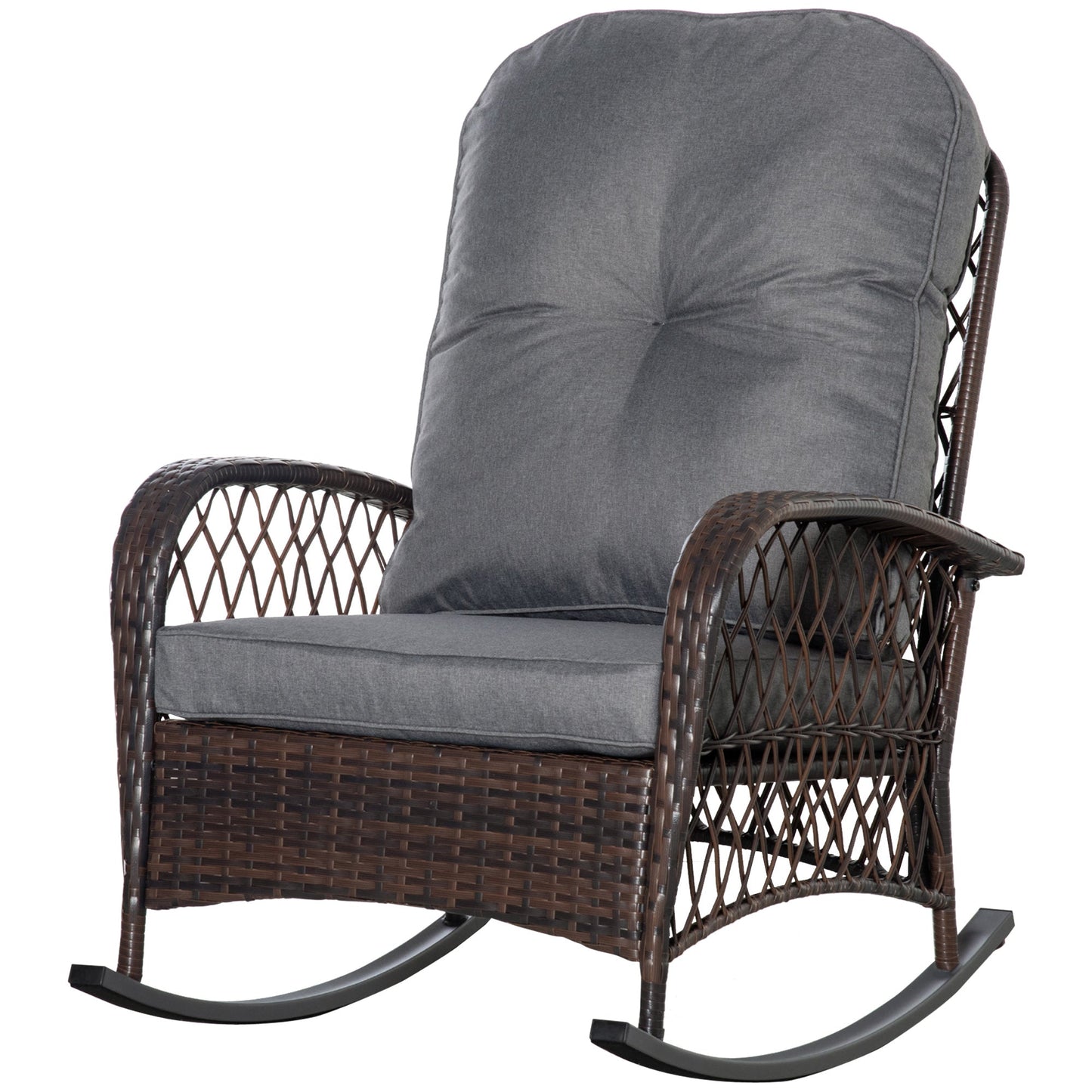 Rattan Rocking Chair, Outdoor Wicker Patio Rocker Chair Furniture with Thick Cushions, for Garden Backyard Porch, Grey