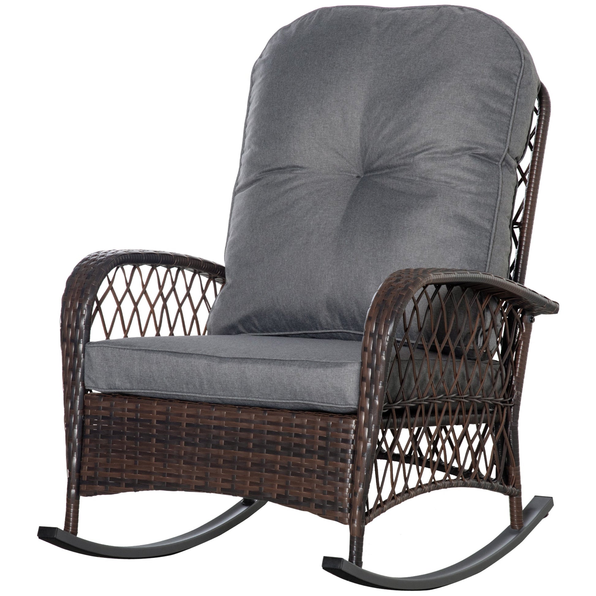 Rattan Rocking Chair, Outdoor Wicker Patio Rocker Chair Furniture with Thick Cushions, for Garden Backyard Porch, Grey