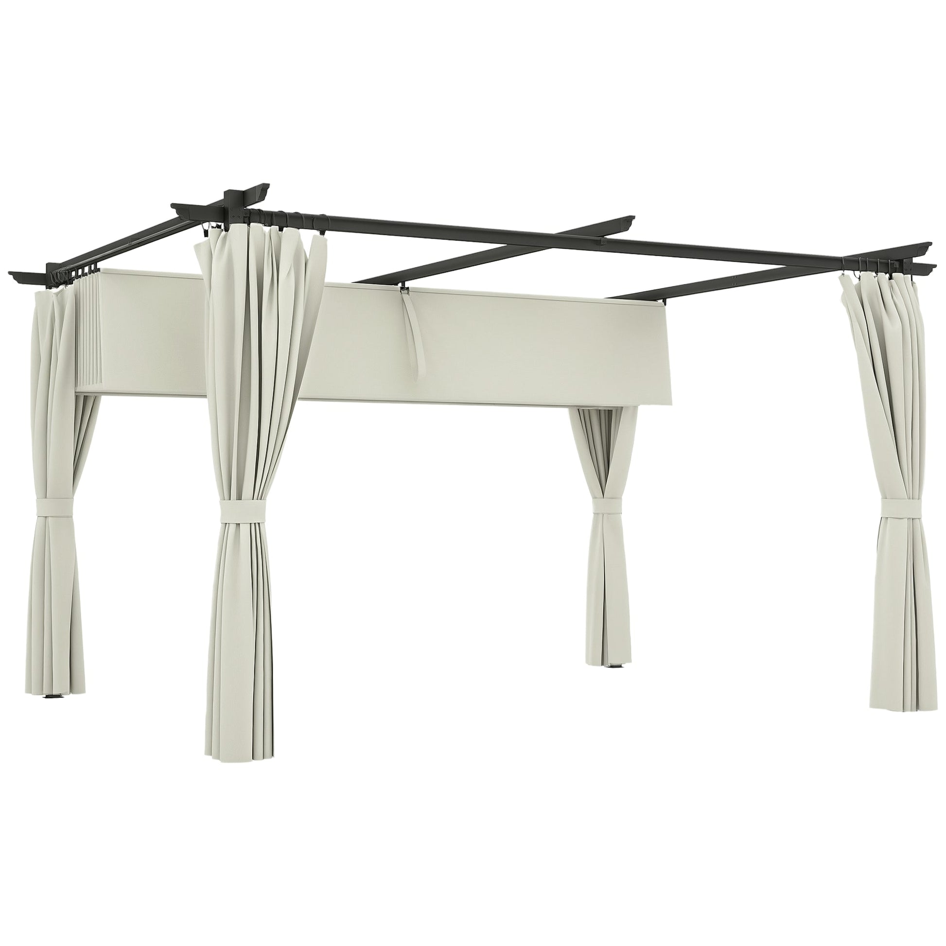 10' x 13' Retractable Pergola Canopy with Curtains, Outdoor Gazebo UPF30+ Sun Shade Shelter for Grill, Garden, Patio, Backyard, Deck, Cream White