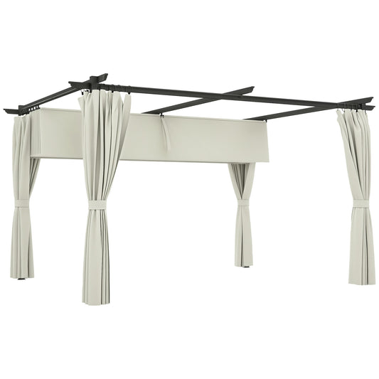 10' x 13' Retractable Pergola Canopy with Curtains, Outdoor Gazebo UPF30+ Sun Shade Shelter for Grill, Garden, Patio, Backyard, Deck, Cream White