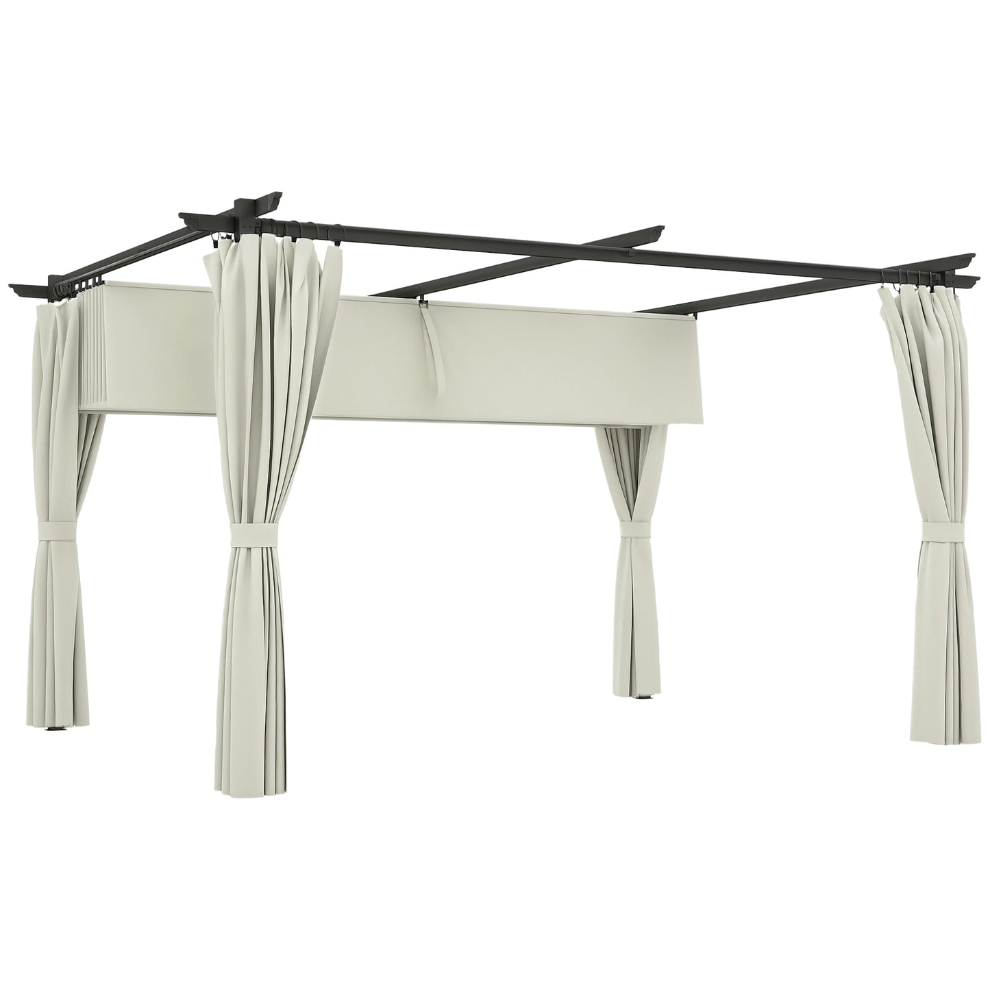 10' x 13' Retractable Pergola Canopy with Curtains, Outdoor Gazebo UPF30+ Sun Shade Shelter for Grill, Garden, Patio, Backyard, Deck, Cream White
