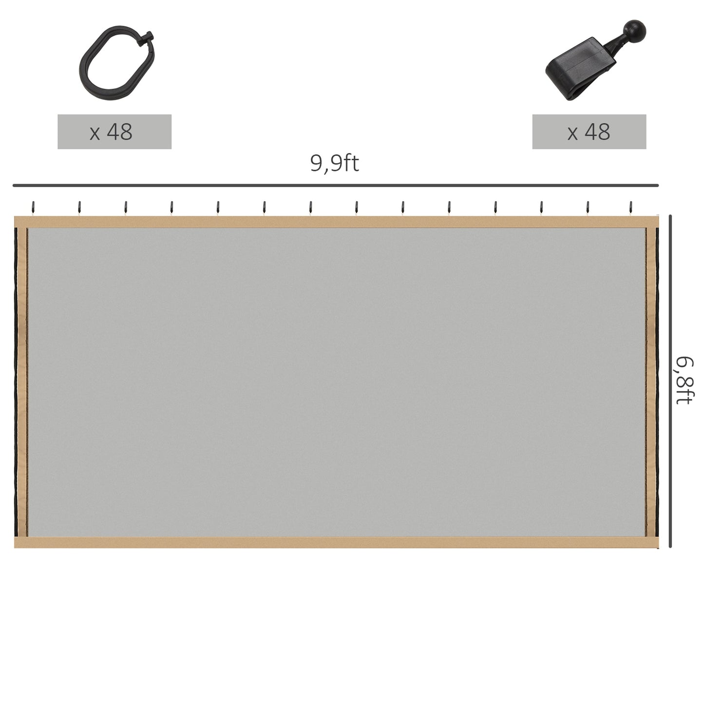 Replacement Mosquito Netting for Gazebo 10' x 10' Black Screen Walls for Canopy with Zippers for Parties and Outdoor Activities, Beige