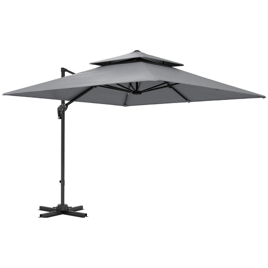 10' x 10' Cantilever Patio Umbrella, Double Top Square Offset Umbrella with 360° Rotation, 5 Adjustable Tilt Angles, Umbrella Cover, Aluminum Pole and Ribs, Light Grey