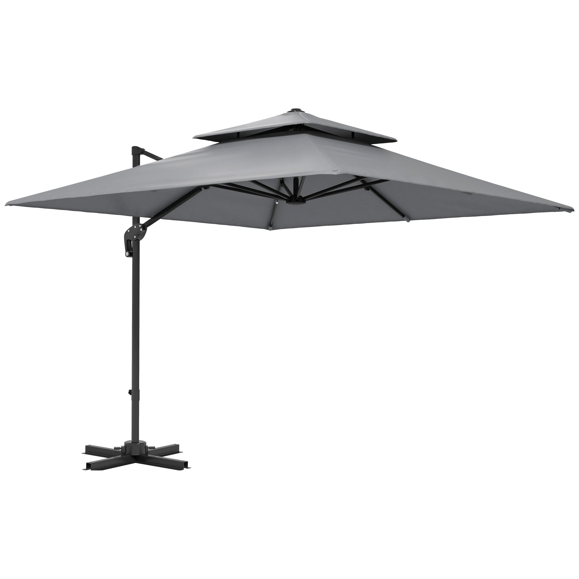 10' x 10' Cantilever Patio Umbrella, Double Top Square Offset Umbrella with 360° Rotation, 5 Adjustable Tilt Angles, Umbrella Cover, Aluminum Pole and Ribs, Light Grey