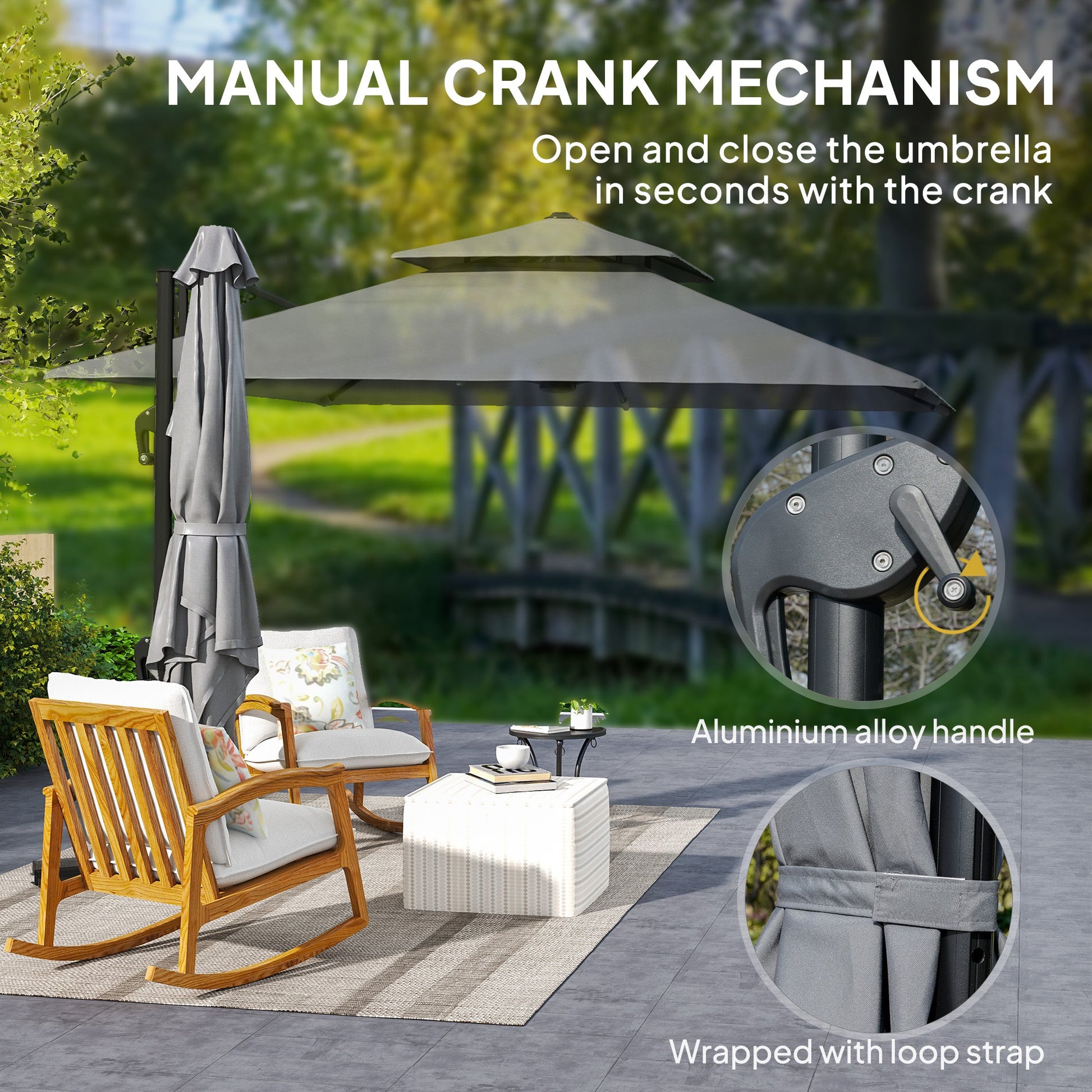 10' x 10' Cantilever Patio Umbrella, Double Top Square Offset Umbrella with 360° Rotation, 5 Adjustable Tilt Angles, Umbrella Cover, Aluminum Pole and Ribs, Light Grey