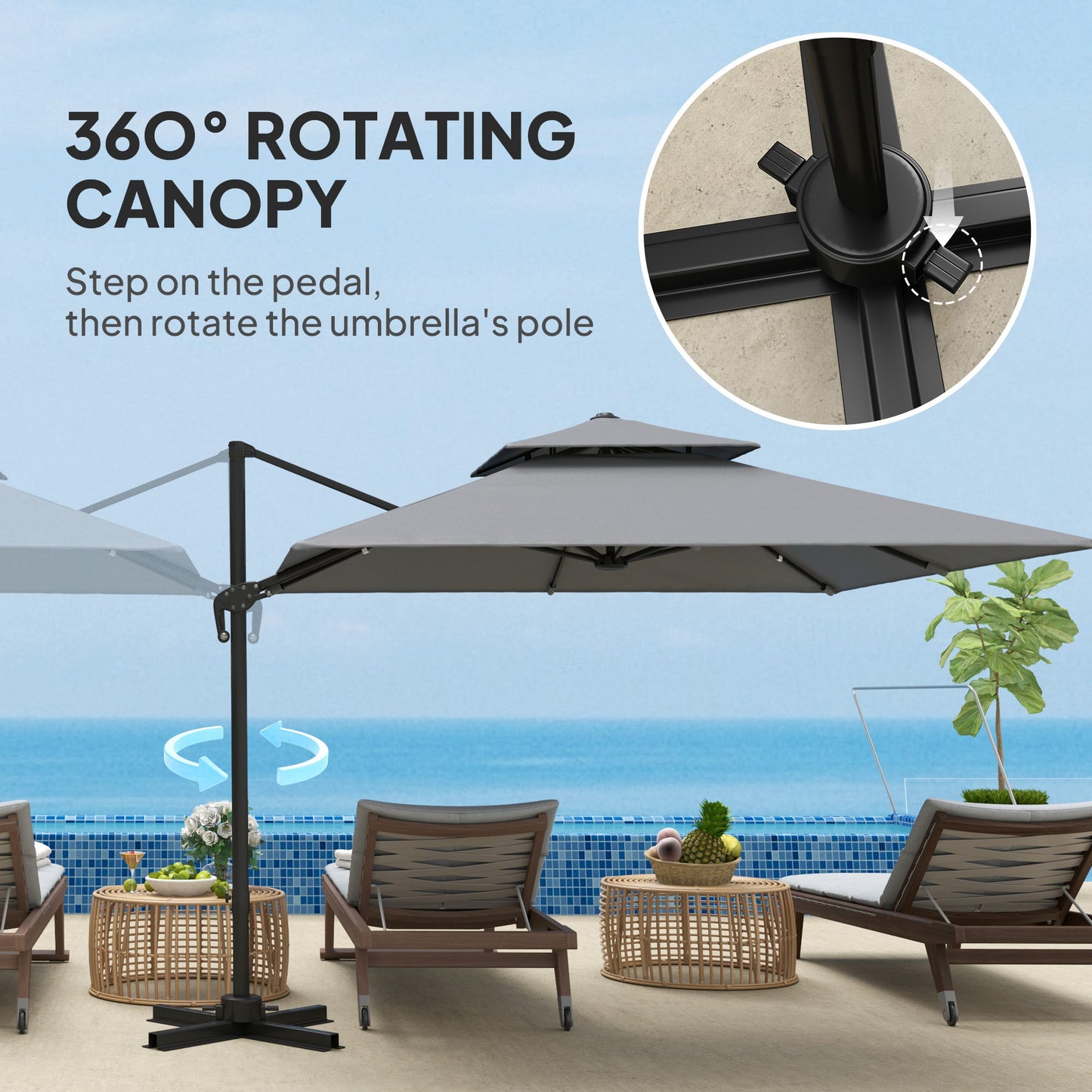 10' x 10' Cantilever Patio Umbrella, Double Top Square Offset Umbrella with 360° Rotation, 5 Adjustable Tilt Angles, Umbrella Cover, Aluminum Pole and Ribs, Light Grey