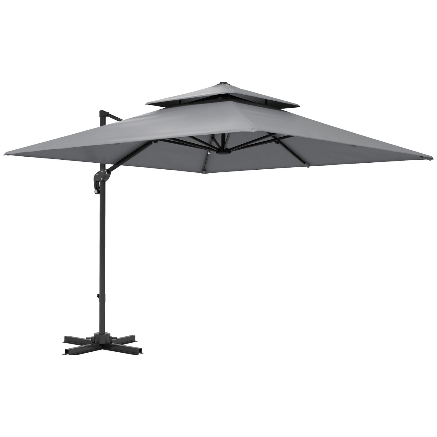 10' x 10' Cantilever Patio Umbrella, Double Top Square Offset Umbrella with 360° Rotation, 5 Adjustable Tilt Angles, Umbrella Cover, Aluminum Pole and Ribs, Light Grey