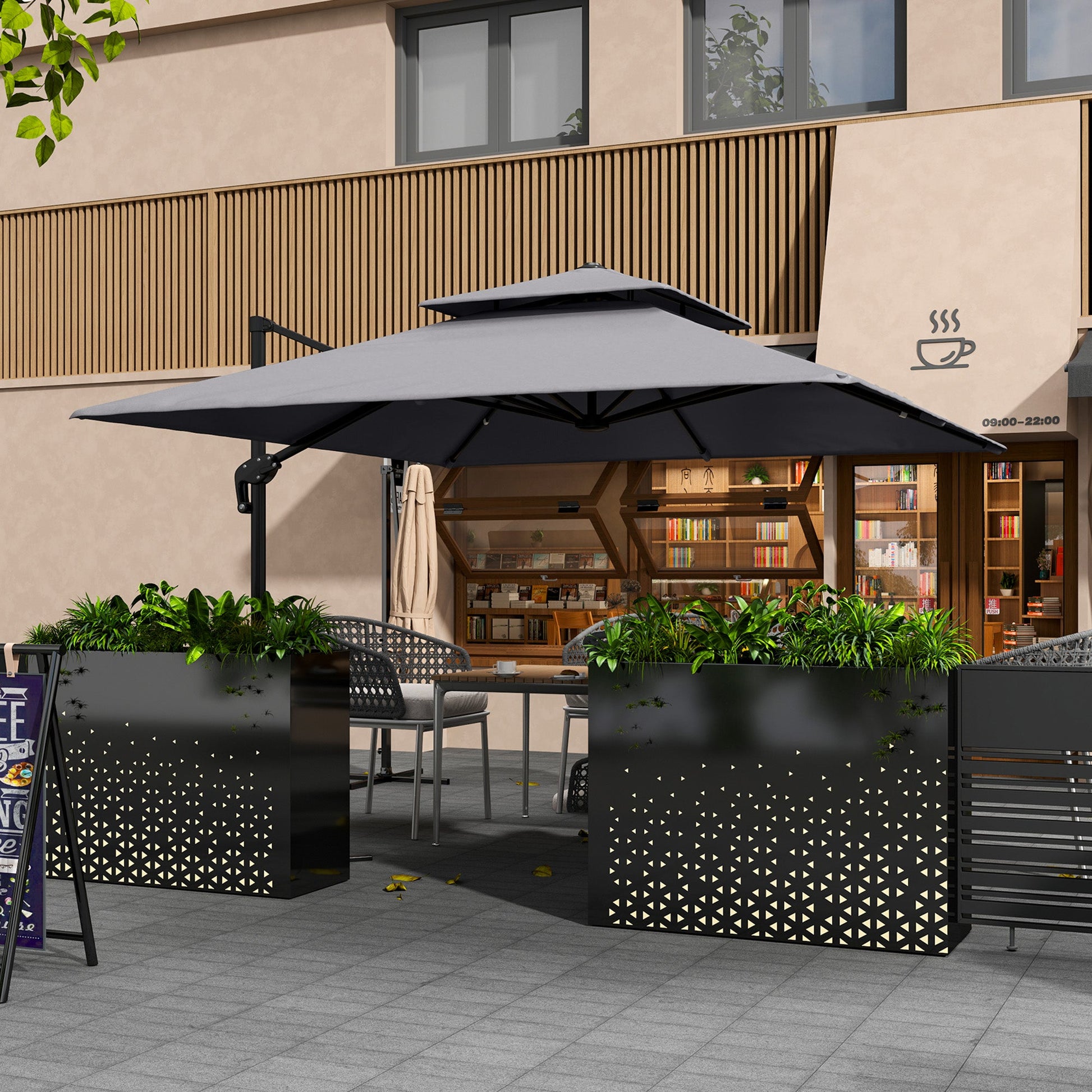10' x 10' Cantilever Patio Umbrella, Double Top Square Offset Umbrella with 360° Rotation, 5 Adjustable Tilt Angles, Umbrella Cover, Aluminum Pole and Ribs, Light Grey