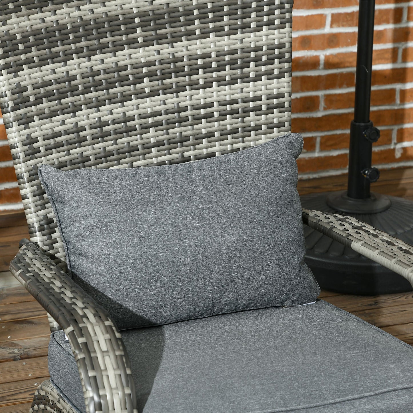 Patio Wicker Adirondack Chair, Outdoor PE Rattan Fire Pit Chair, Muskoka Chair w/ Soft Cushions, Tall Curved Backrest and Comfortable Armrests for Deck Garden, Grey