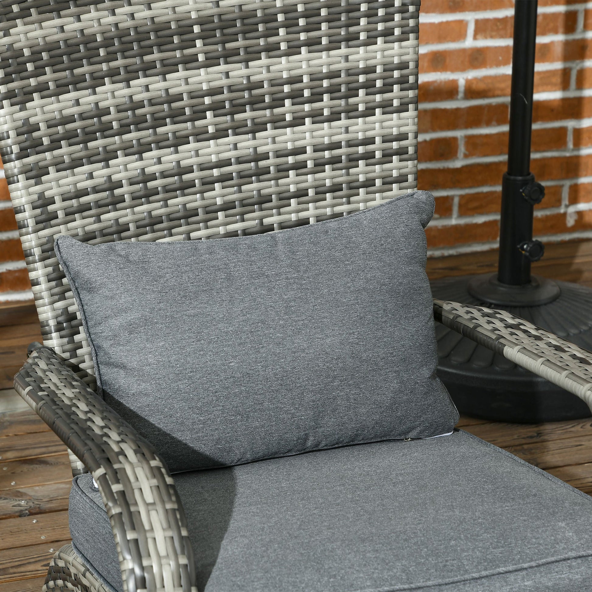 Patio Wicker Adirondack Chair, Outdoor PE Rattan Fire Pit Chair, Muskoka Chair w/ Soft Cushions, Tall Curved Backrest and Comfortable Armrests for Deck Garden, Grey