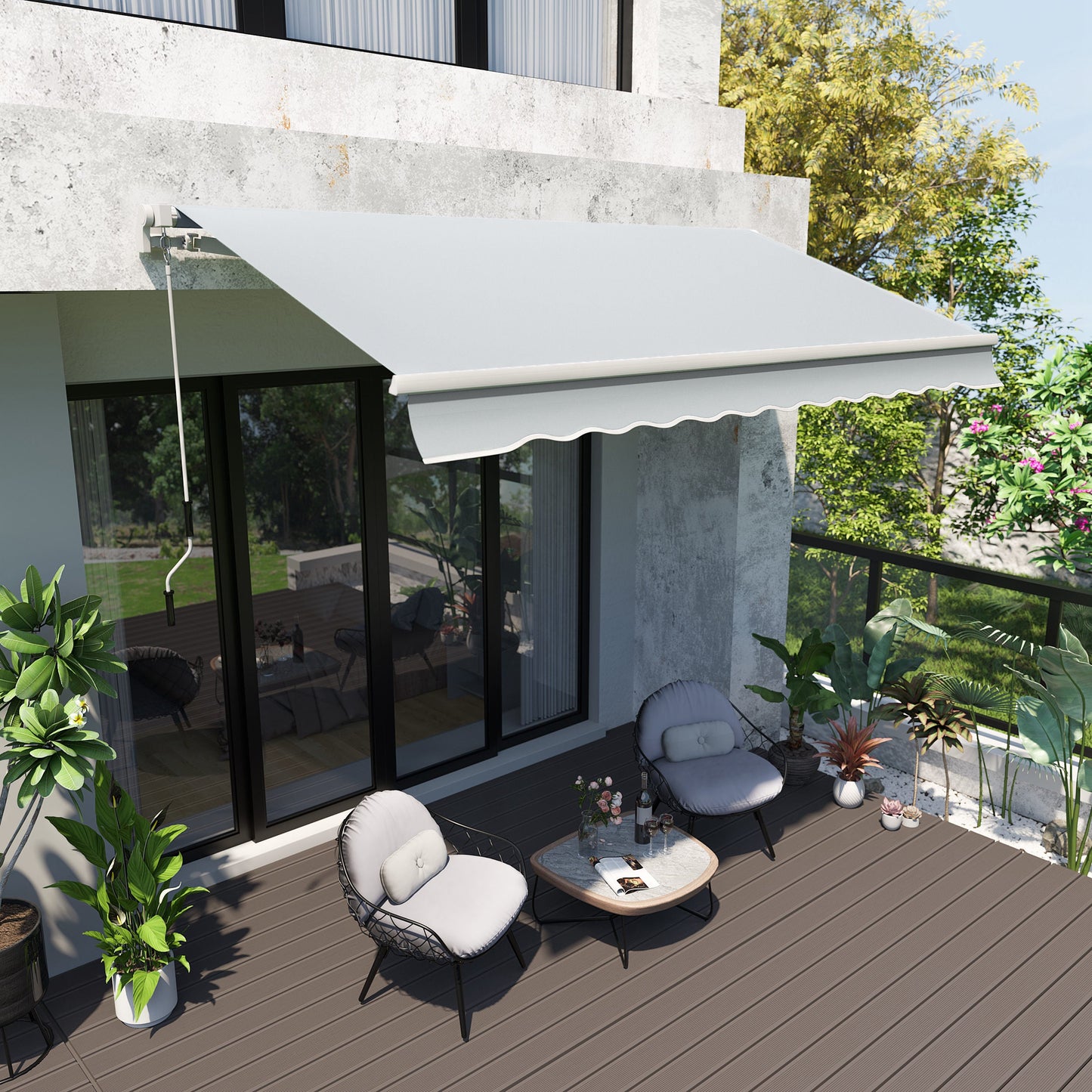 12' x 8' Retractable Awning Patio Awnings Sun Shade Shelter with Manual Crank Handle, UV & Water-Resistant Fabric and Aluminum Frame for Deck Balcony Yard, Grey
