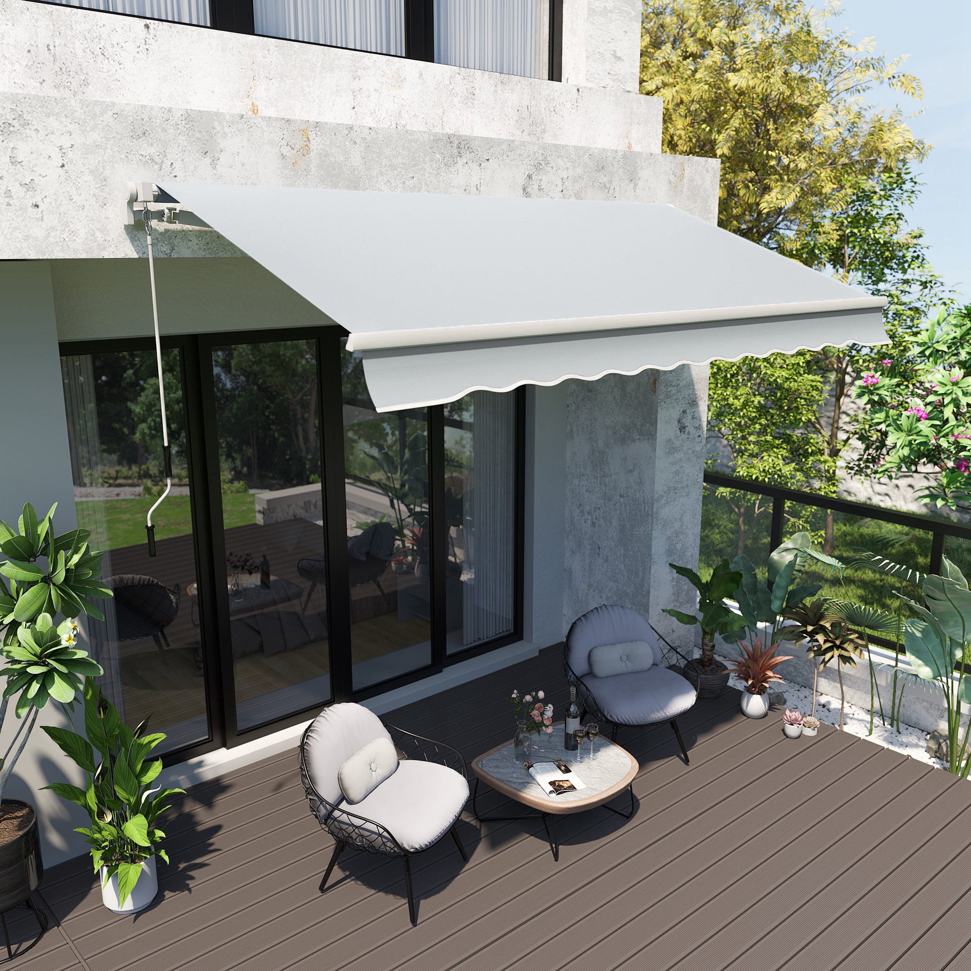 12' x 8' Retractable Awning Patio Awnings Sun Shade Shelter with Manual Crank Handle, UV & Water-Resistant Fabric and Aluminum Frame for Deck Balcony Yard, Grey