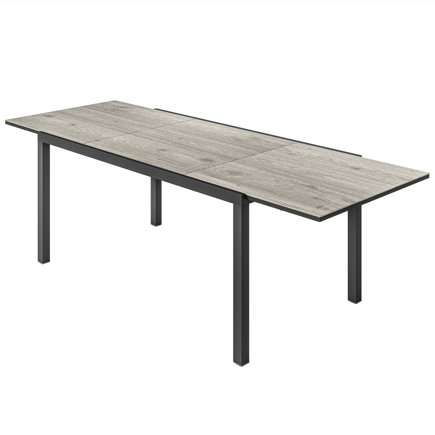 Extendable Patio Dining Table, 63"-94.5" Adjustable Outdoor Dining Table for 6-8 Person, Rectangular Table with Aluminium Edging, Steel Frame, for Porch, Deck, Garden