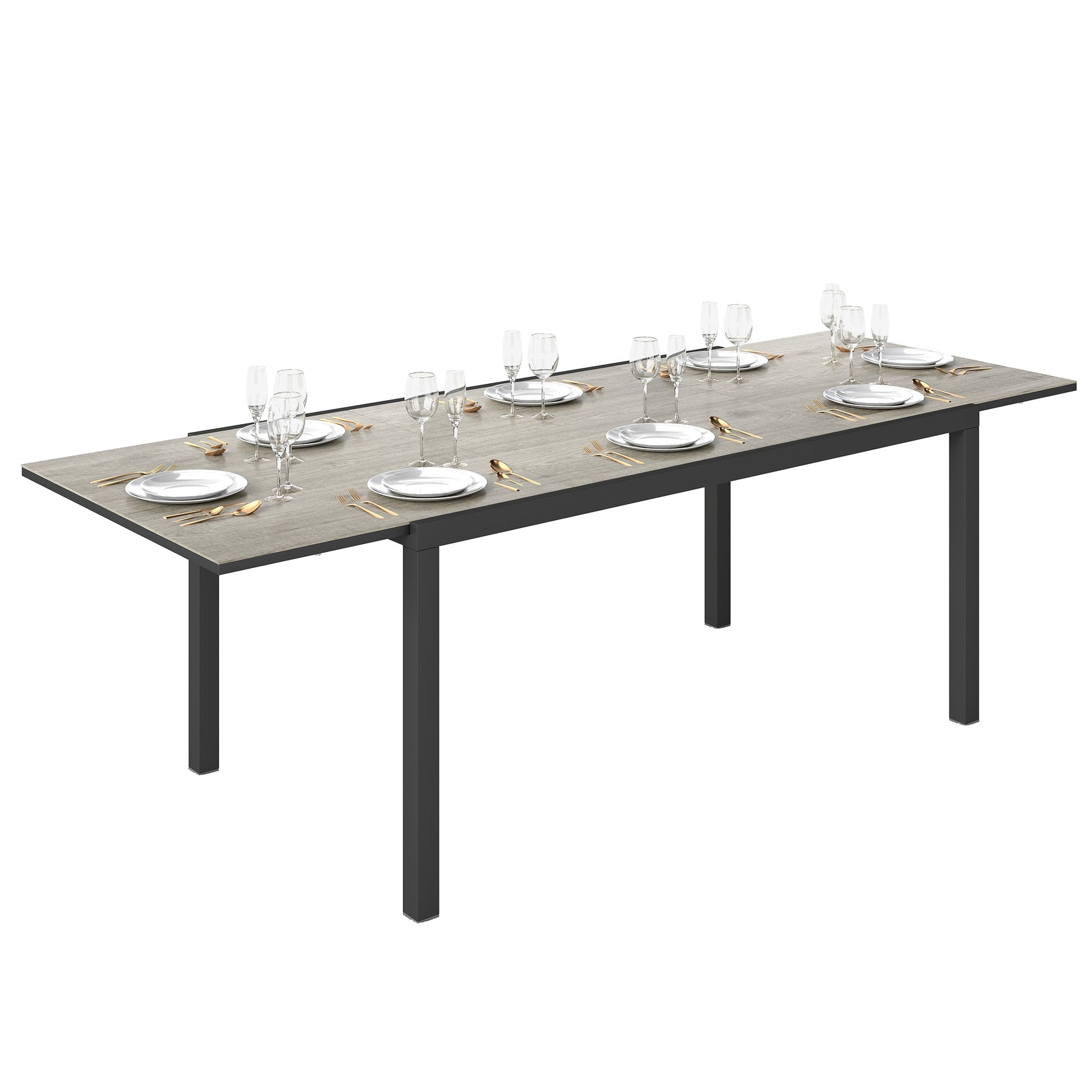 Extendable Patio Dining Table, 63"-94.5" Adjustable Outdoor Dining Table for 6-8 Person, Rectangular Table with Aluminium Edging, Steel Frame, for Porch, Deck, Garden