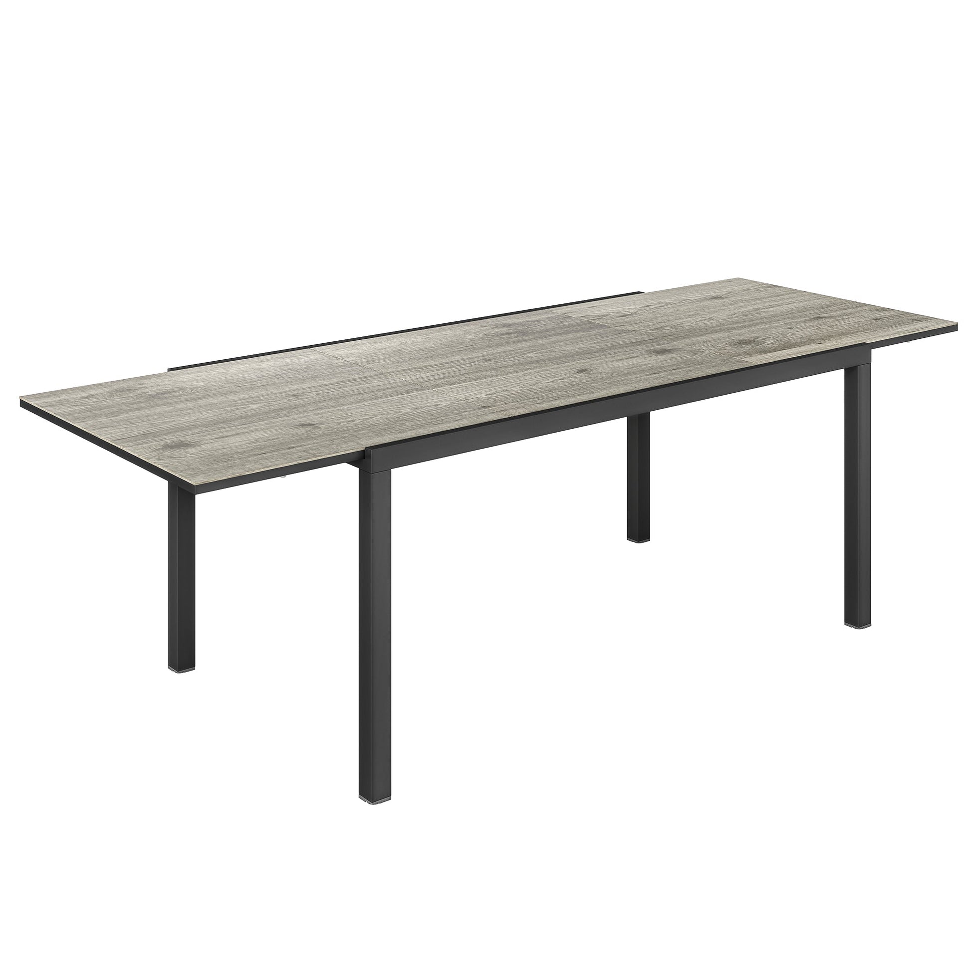 Extendable Patio Dining Table, 63"-94.5" Adjustable Outdoor Dining Table for 6-8 Person, Rectangular Table with Aluminium Edging, Steel Frame, for Porch, Deck, Garden