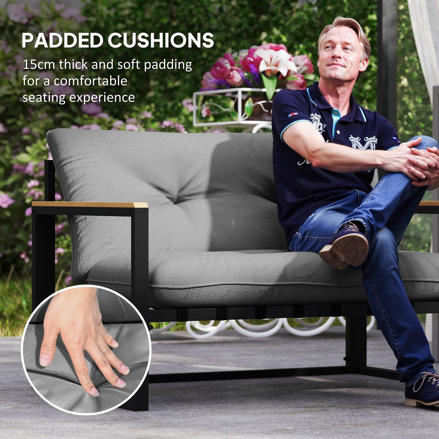 4 Piece Patio Furniture Set, Outdoor Loveseat Sofa Set with Thick Cushions and Coffee Table, Patio Conversation Set for Porch, Balcony, Deck, Light Grey
