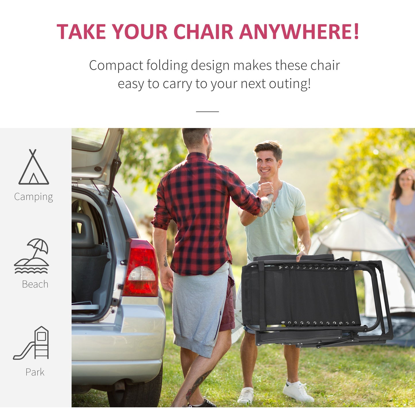 Reclining Zero Gravity Chair with Adjustable Backrest, Folding Garden Sun Lounger with Removable Cushion and Headrest, Wine Red