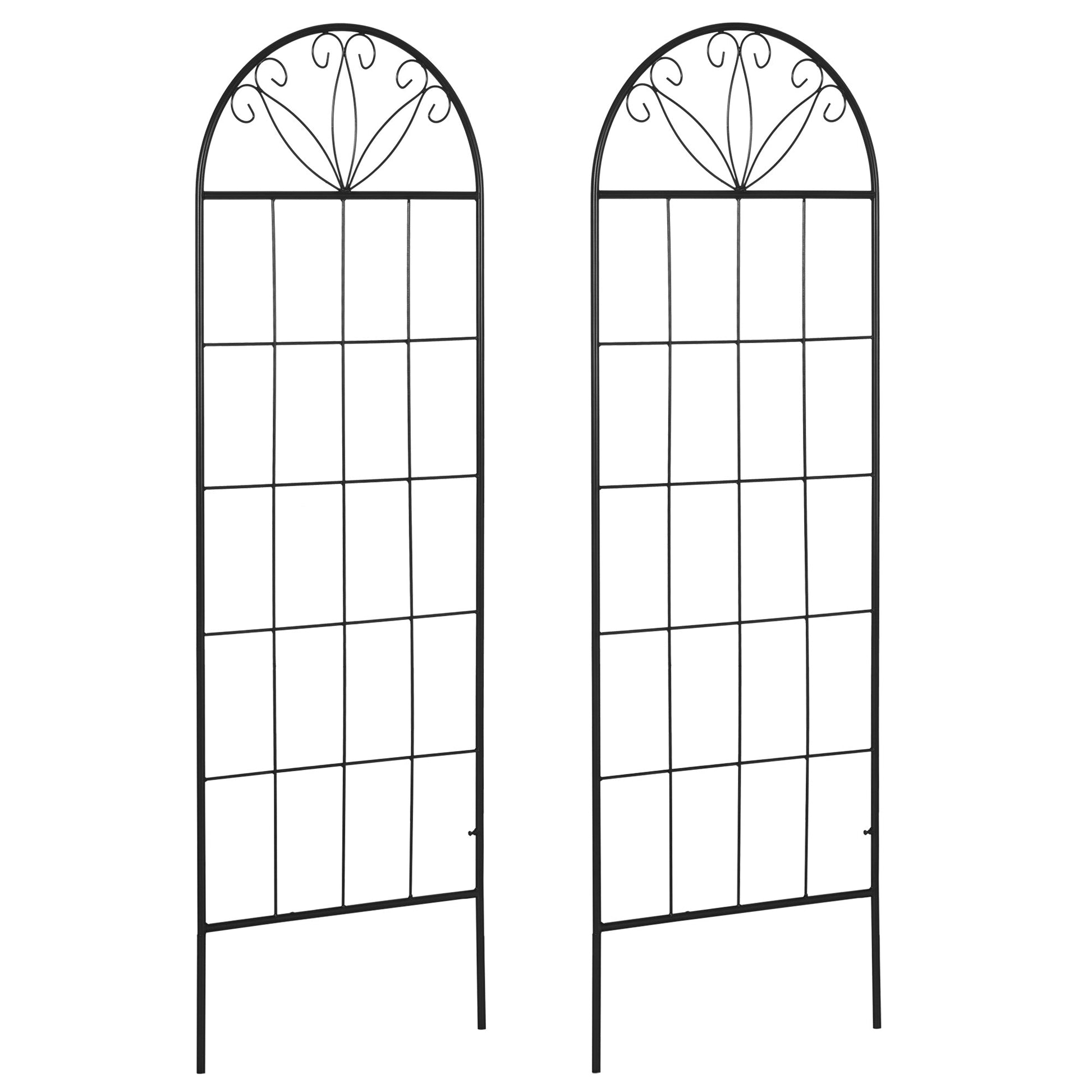 Metal Garden Trellis Pack of 2 for Climbing Plants, Arched Grid Trellis Panels, 20" x 60", Black