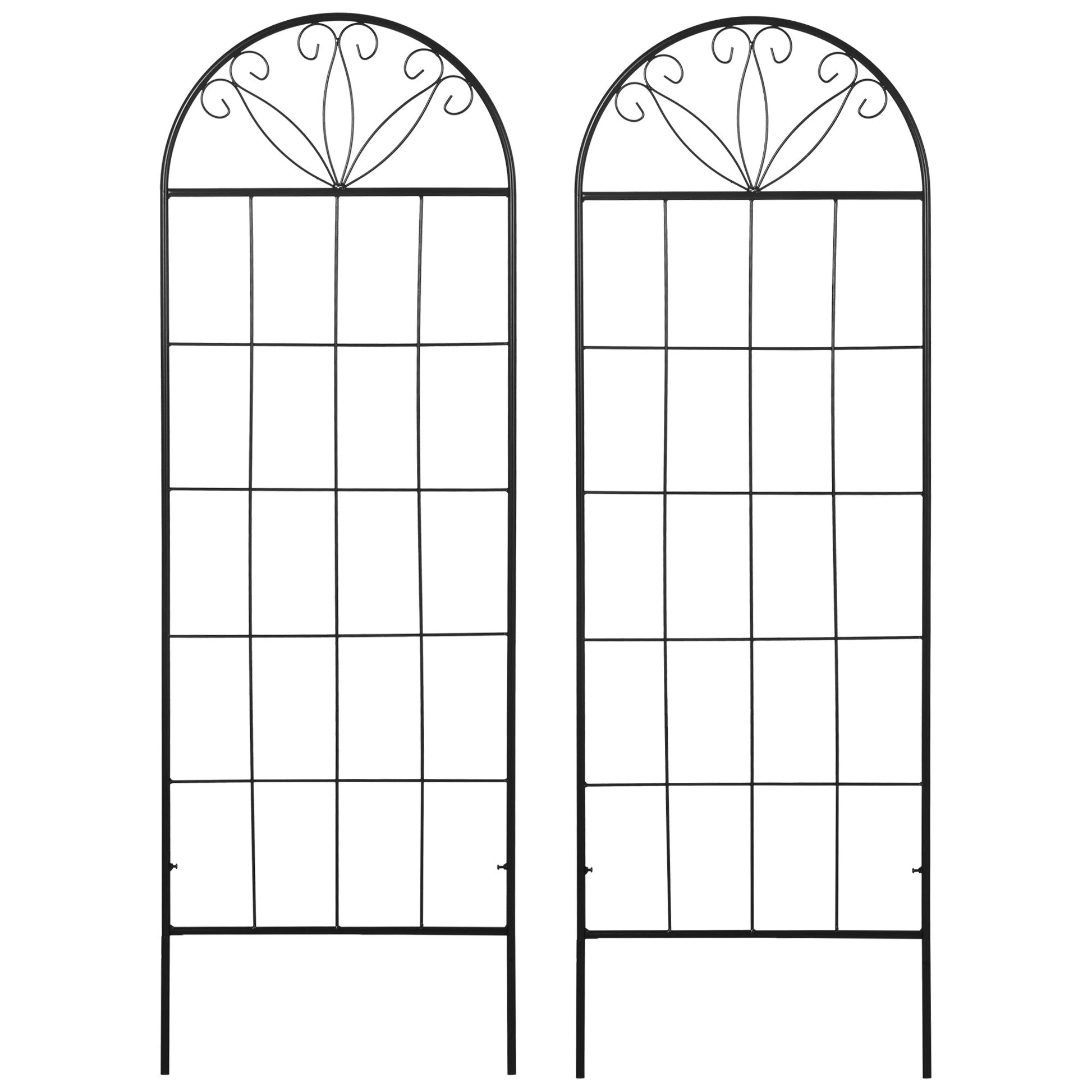 Metal Garden Trellis Pack of 2 for Climbing Plants, Arched Grid Trellis Panels, 20" x 60", Black