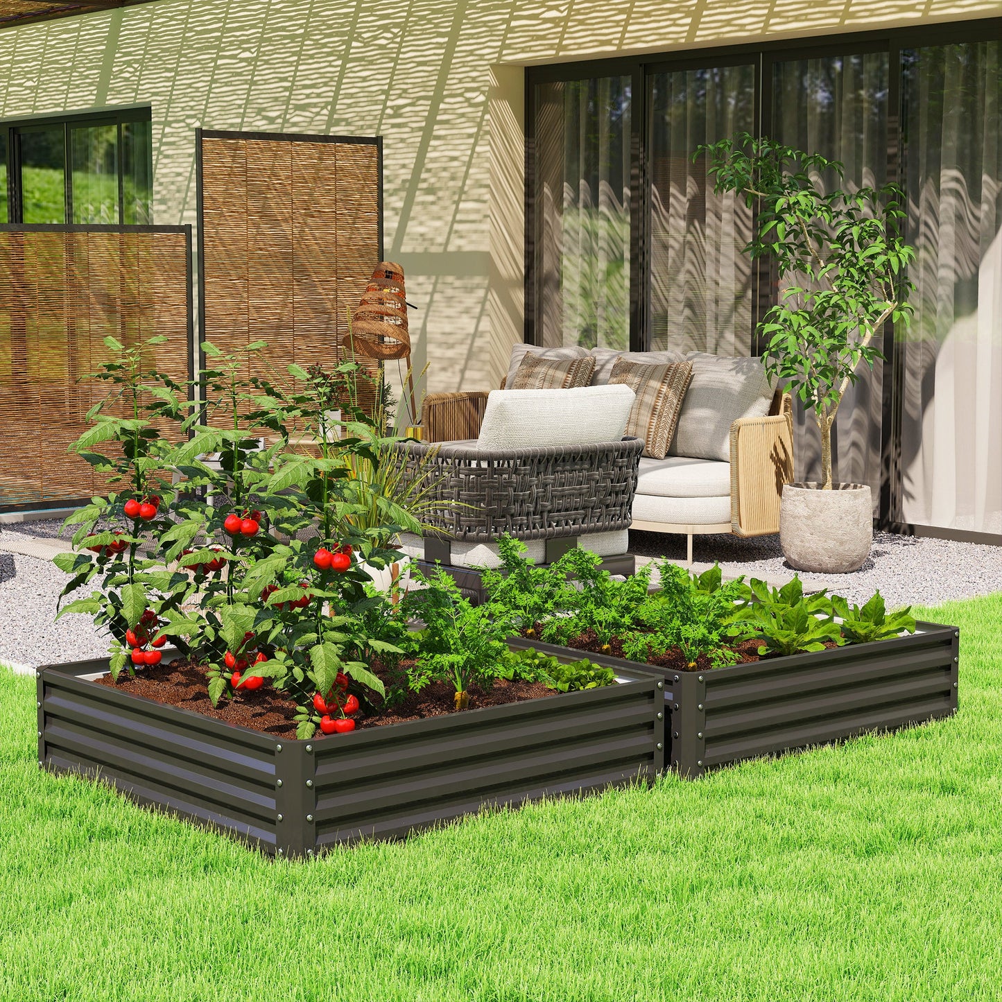 4' x 4' x 1' Raised Garden Bed Galvanized Steel Planter Box for Vegetables, Flowers, Herbs, Black