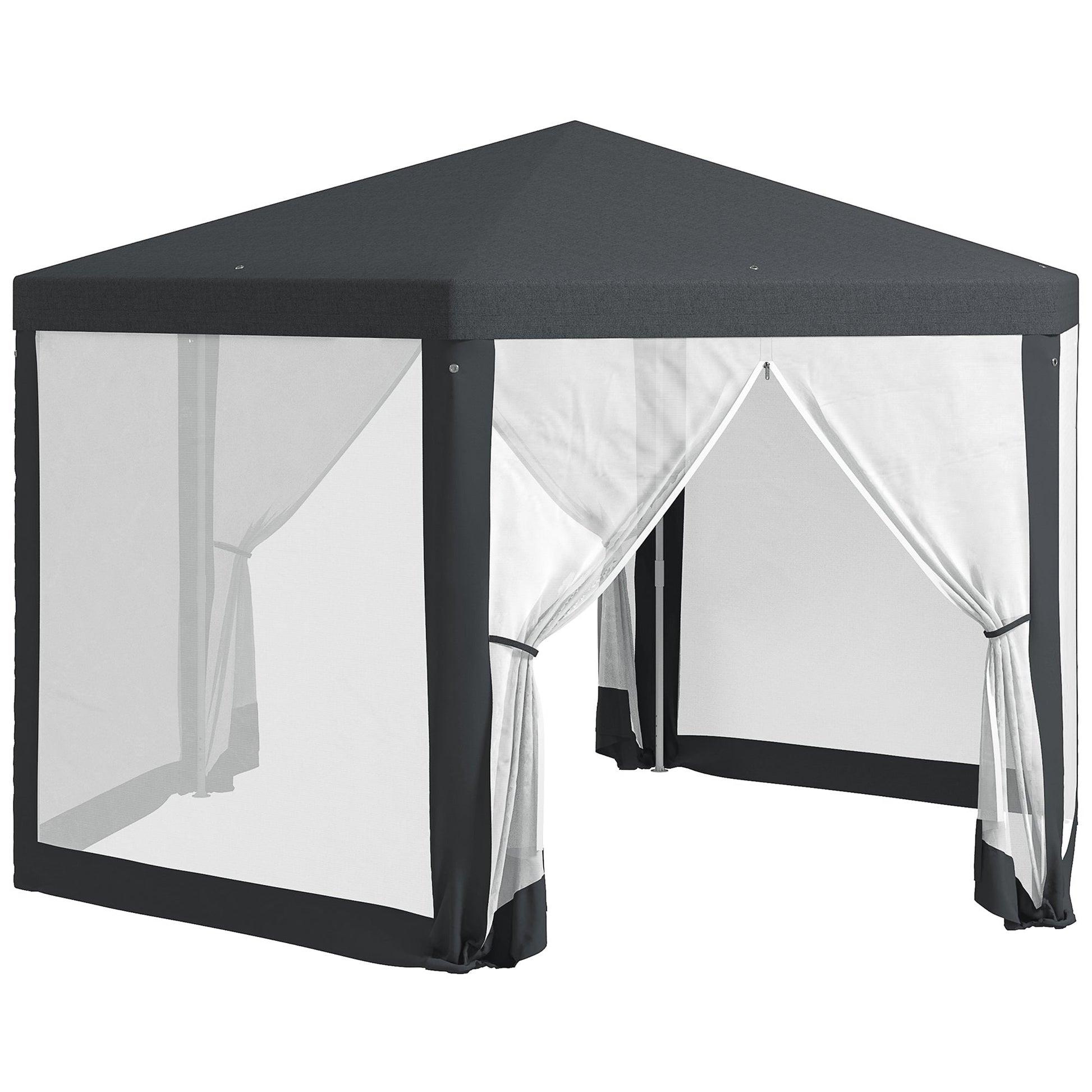 Φ13' Hexagon Party Tent Patio Gazebo Outdoor Activity Event Canopy Quick Sun Shelter Pavilion with Netting Mesh Sidewall Dark Grey