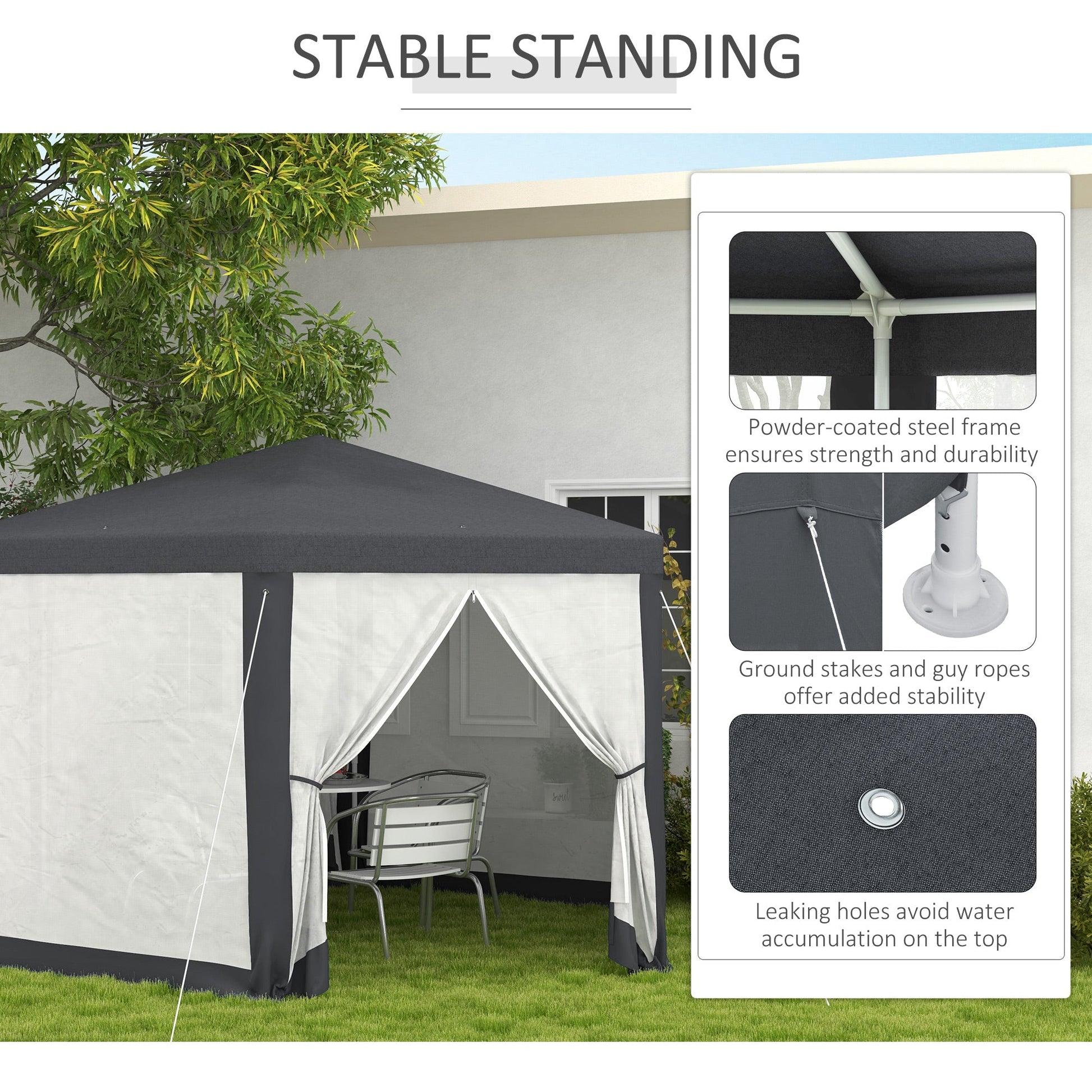 Φ13' Hexagon Party Tent Patio Gazebo Outdoor Activity Event Canopy Quick Sun Shelter Pavilion with Netting Mesh Sidewall Dark Grey