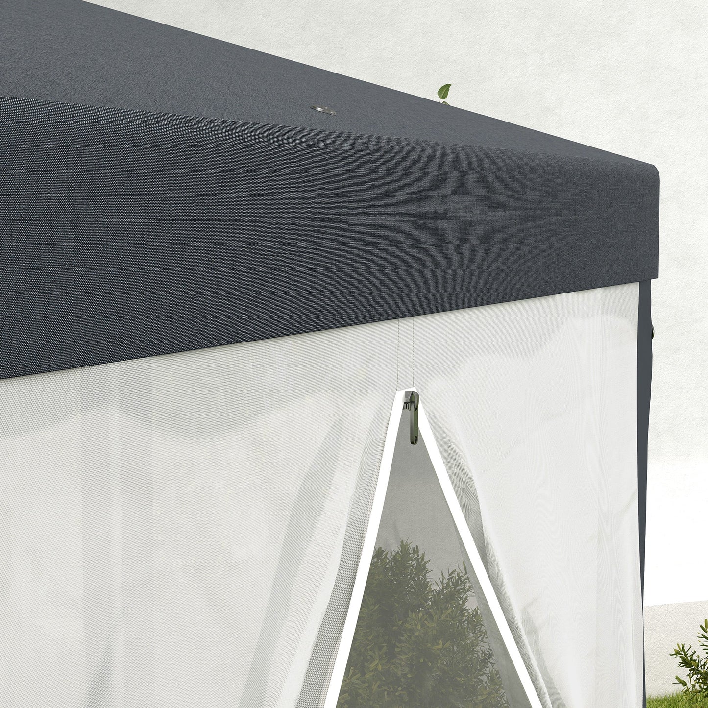 Φ13' Hexagon Party Tent Patio Gazebo Outdoor Activity Event Canopy Quick Sun Shelter Pavilion with Netting Mesh Sidewall Dark Grey