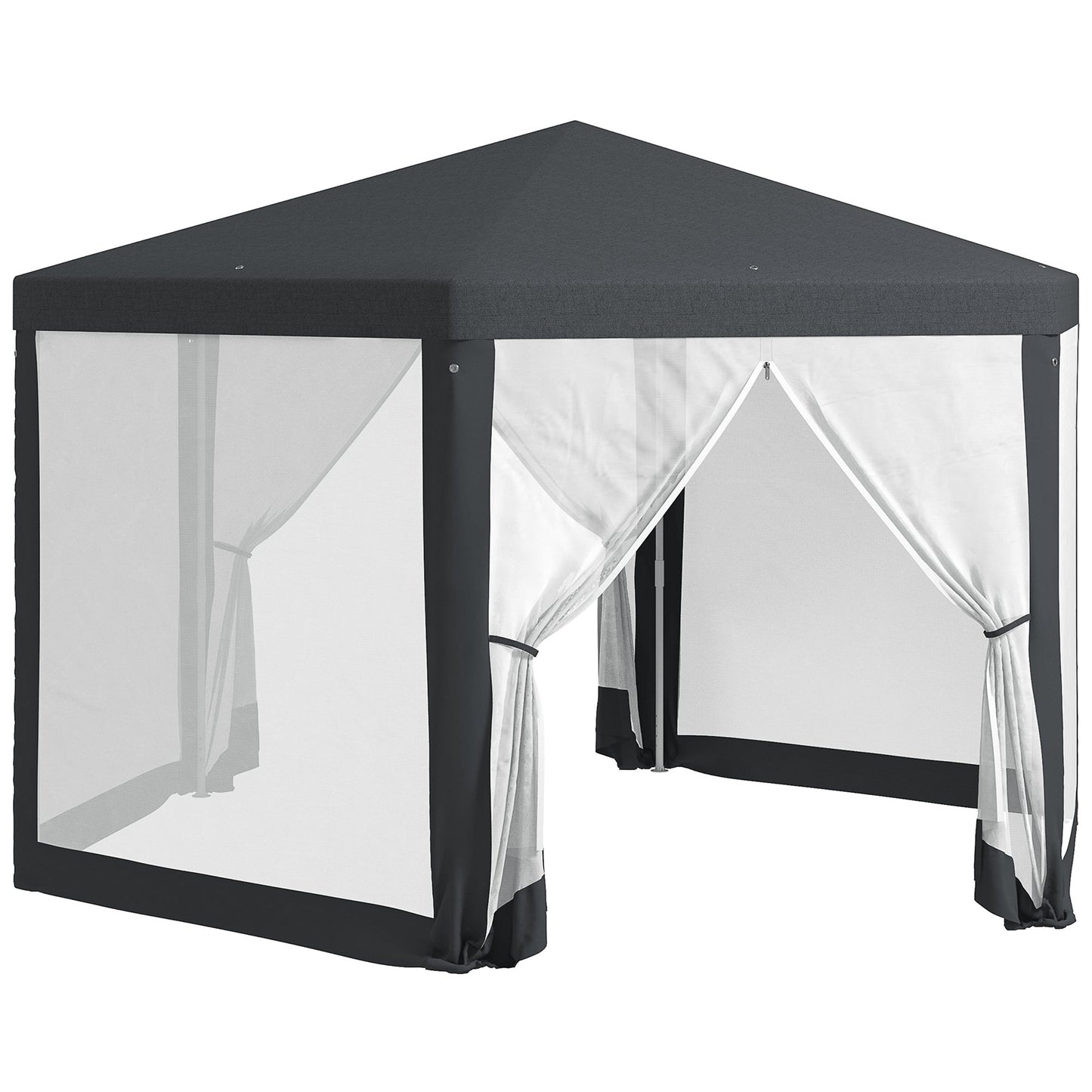 Φ13' Hexagon Party Tent Patio Gazebo Outdoor Activity Event Canopy Quick Sun Shelter Pavilion with Netting Mesh Sidewall Dark Grey