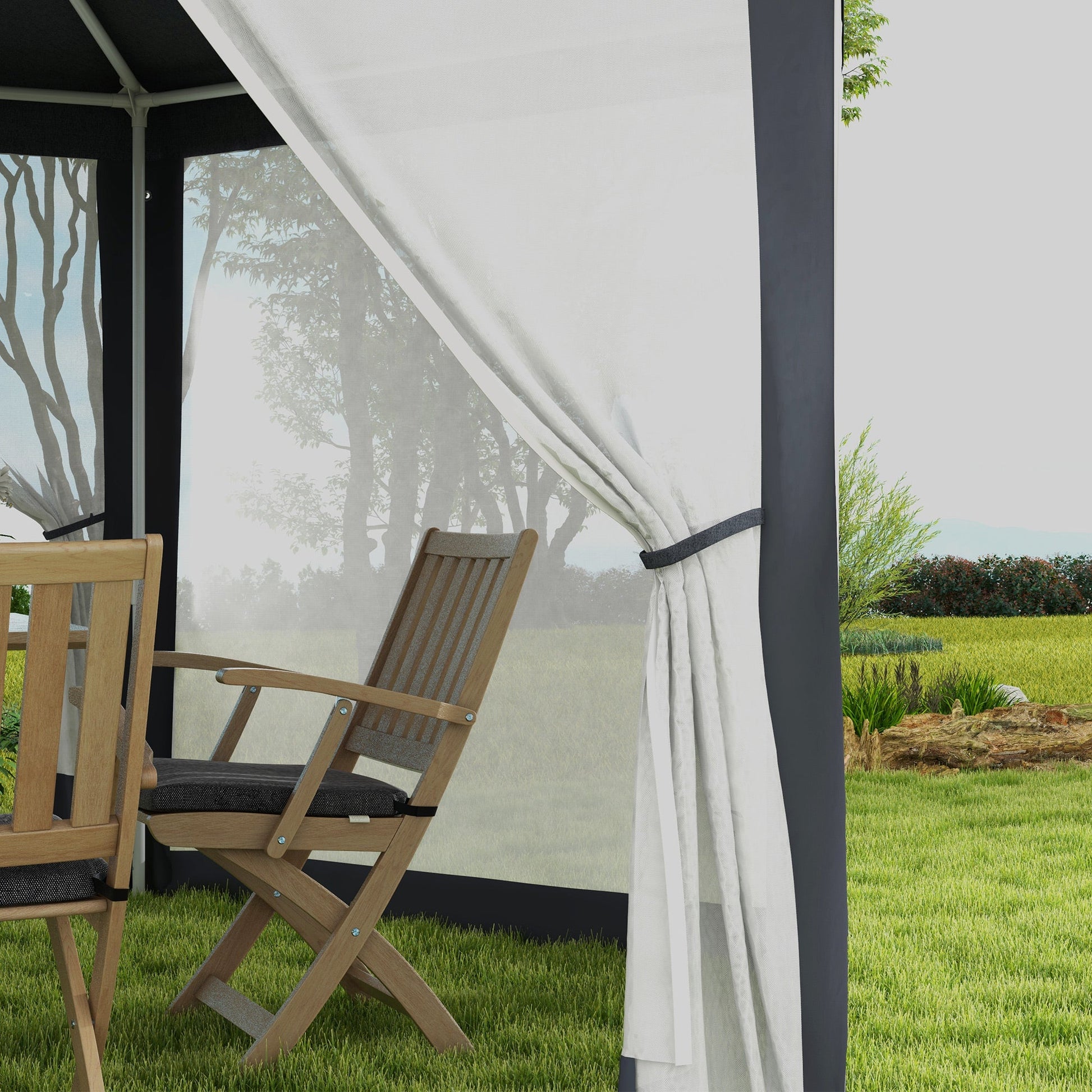 Φ13' Hexagon Party Tent Patio Gazebo Outdoor Activity Event Canopy Quick Sun Shelter Pavilion with Netting Mesh Sidewall Dark Grey
