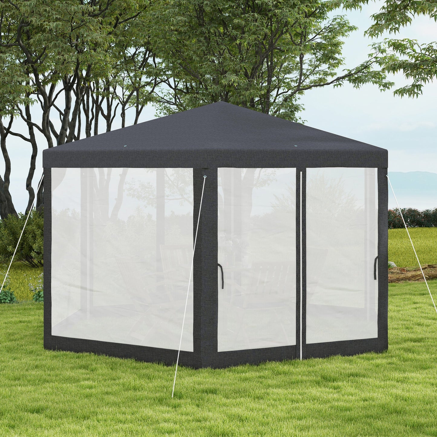Φ13' Hexagon Party Tent Patio Gazebo Outdoor Activity Event Canopy Quick Sun Shelter Pavilion with Netting Mesh Sidewall Dark Grey