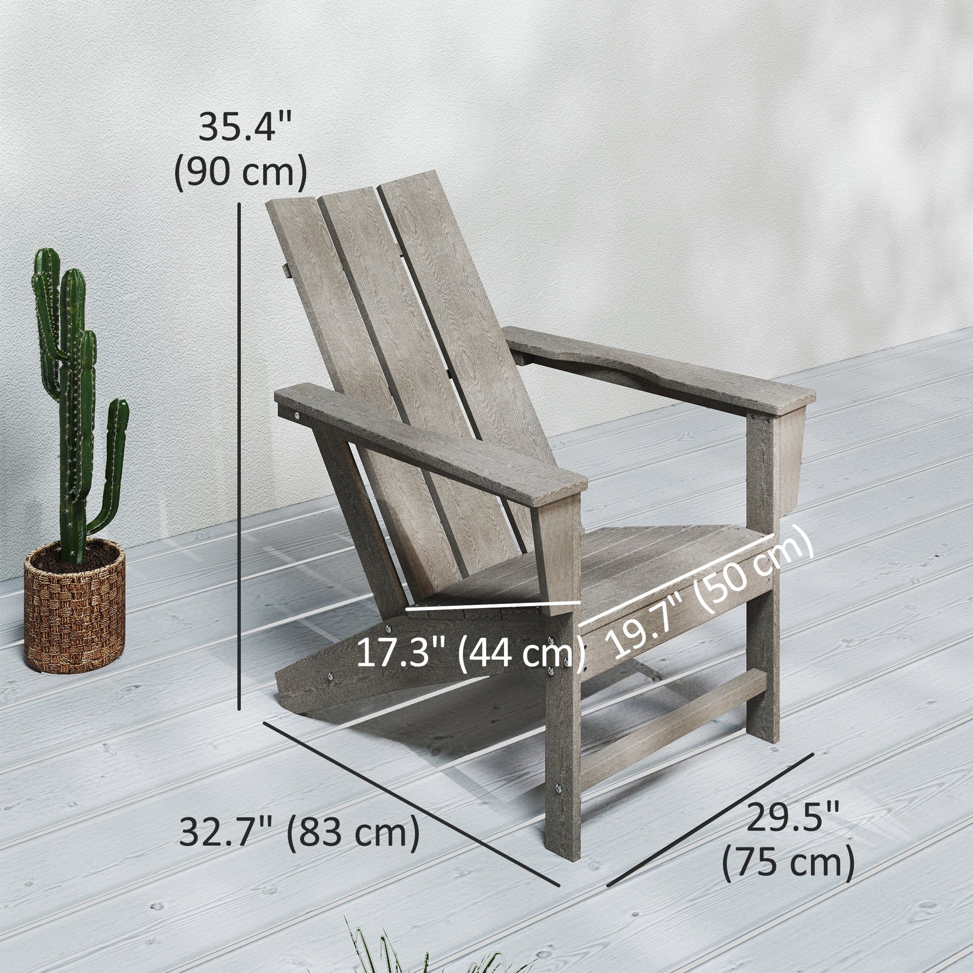Patio Adirondack Chair, HDPE Plastic Muskoka Chair with High Back and Wide Armrests, Wood-Effect, All-Weather for Fire Pit, Outdoor, Patio, Porch, Dark Grey