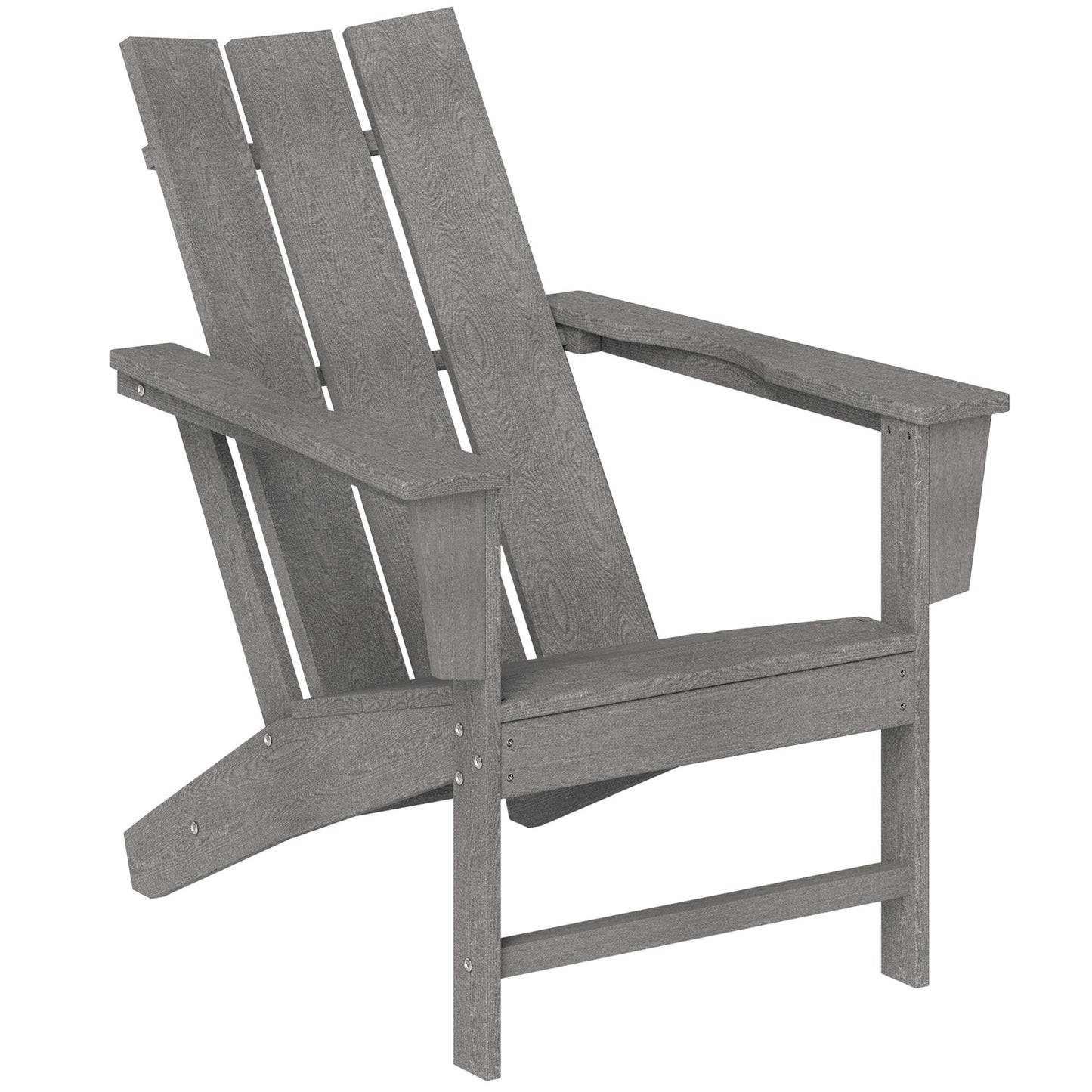 Patio Adirondack Chair, HDPE Plastic Muskoka Chair with High Back and Wide Armrests, Wood-Effect, All-Weather for Fire Pit, Outdoor, Patio, Porch, Dark Grey