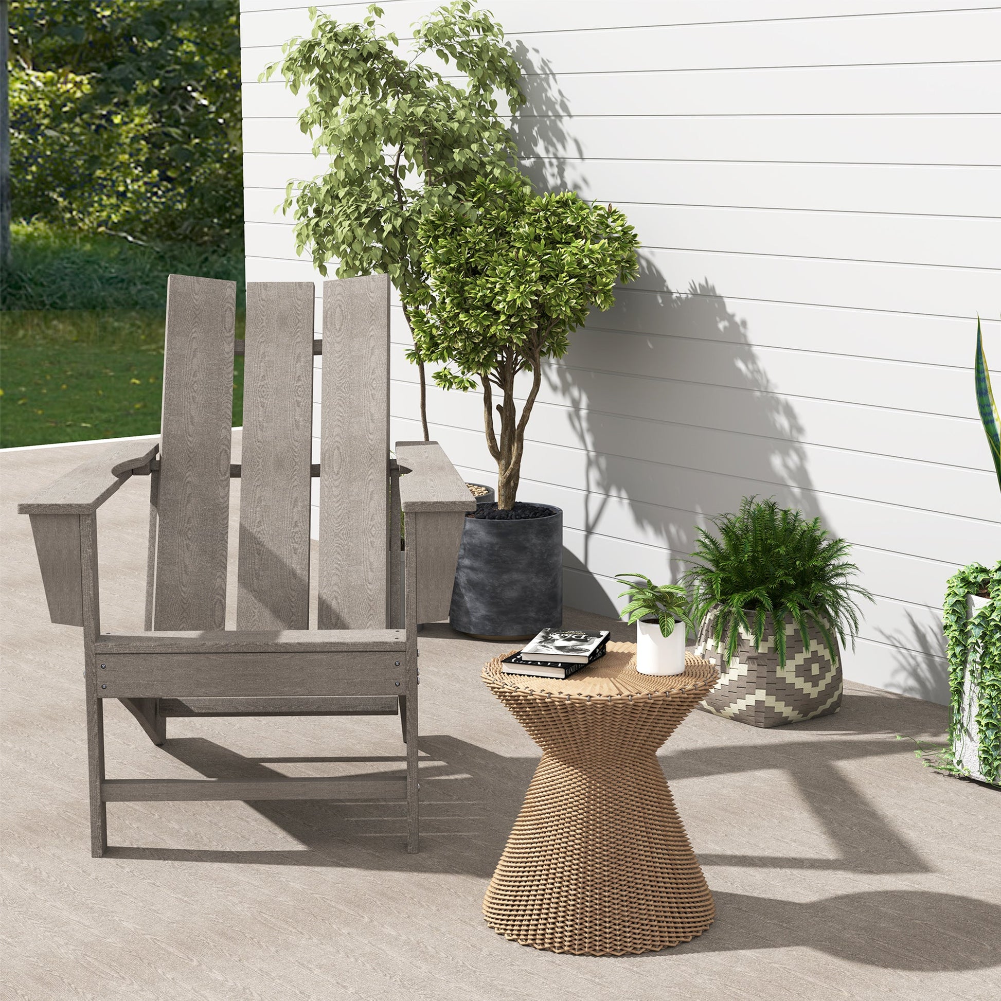 Patio Adirondack Chair, HDPE Plastic Muskoka Chair with High Back and Wide Armrests, Wood-Effect, All-Weather for Fire Pit, Outdoor, Patio, Porch, Dark Grey
