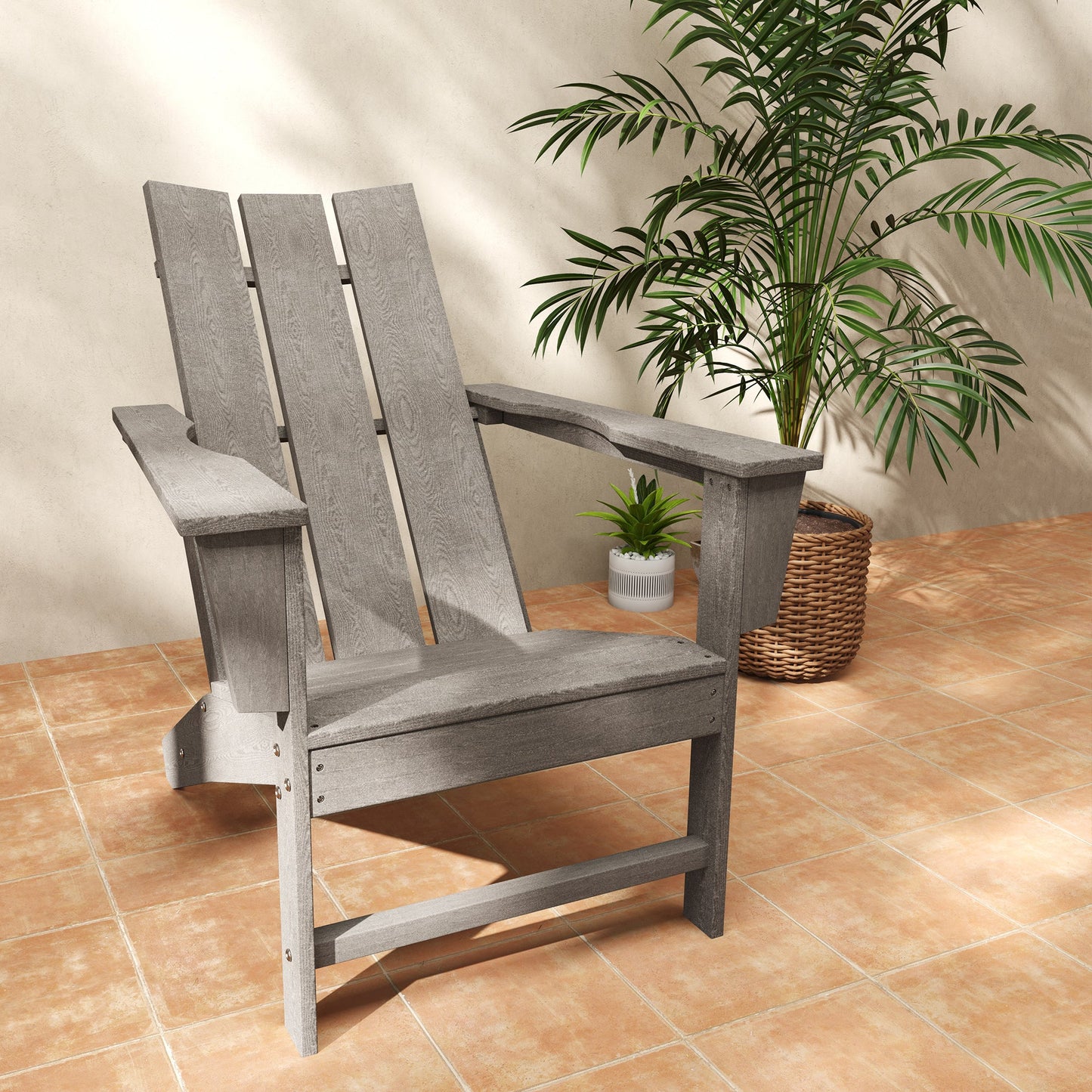 Patio Adirondack Chair, HDPE Plastic Muskoka Chair with High Back and Wide Armrests, Wood-Effect, All-Weather for Fire Pit, Outdoor, Patio, Porch, Dark Grey