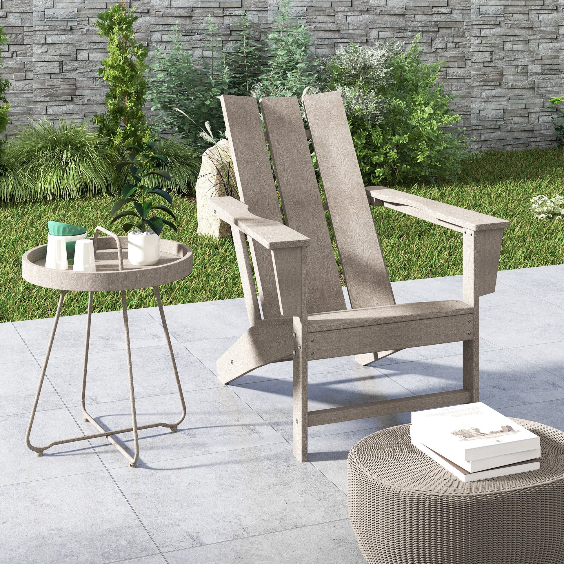 Patio Adirondack Chair, HDPE Plastic Muskoka Chair with High Back and Wide Armrests, Wood-Effect, All-Weather for Fire Pit, Outdoor, Patio, Porch, Dark Grey