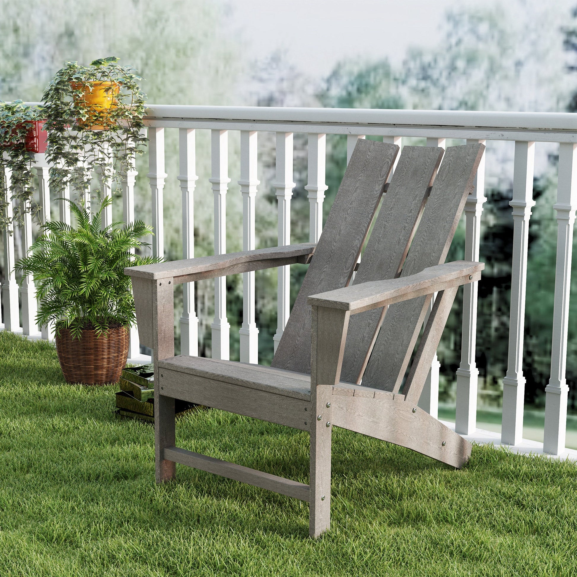 Patio Adirondack Chair, HDPE Plastic Muskoka Chair with High Back and Wide Armrests, Wood-Effect, All-Weather for Fire Pit, Outdoor, Patio, Porch, Dark Grey