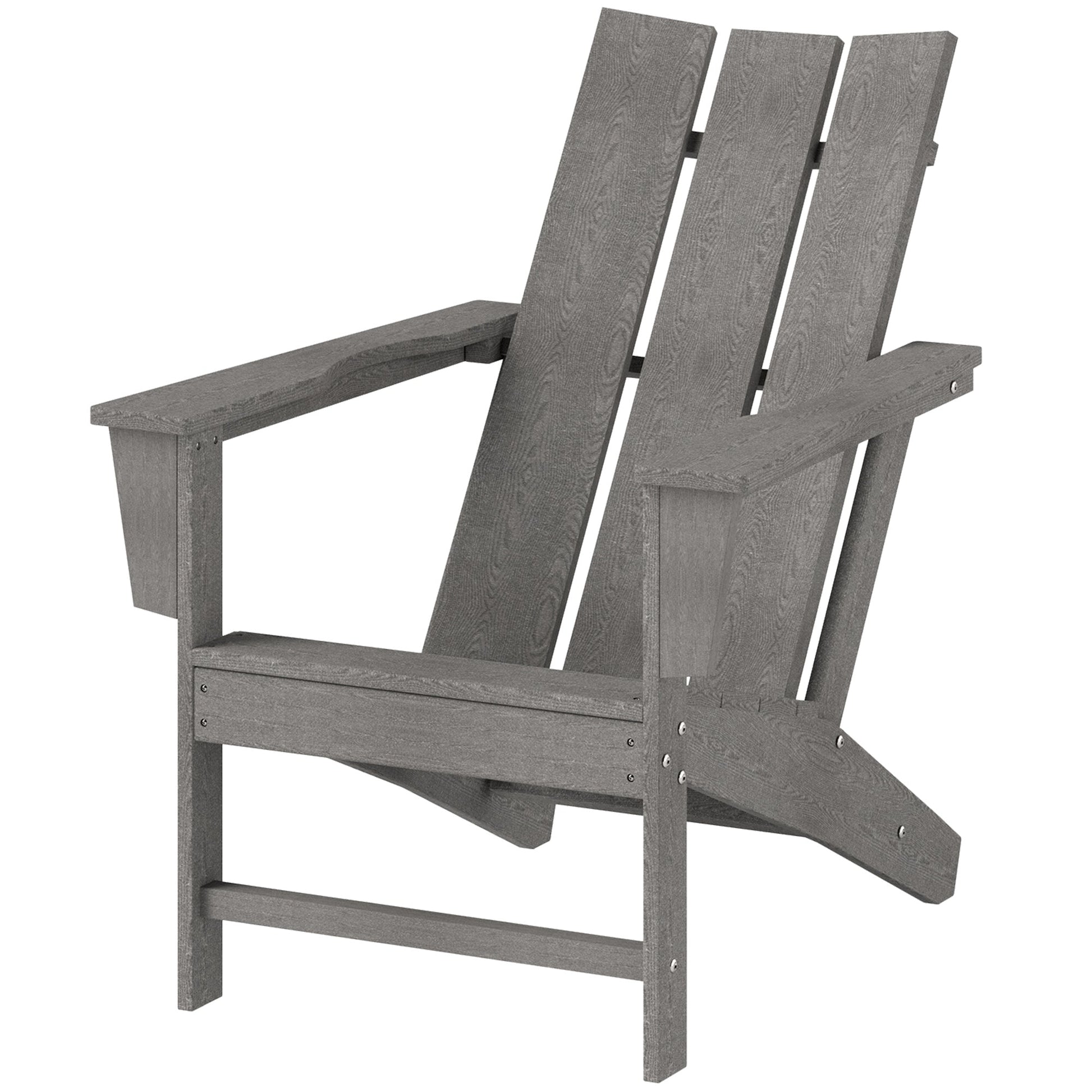 Patio Adirondack Chair, HDPE Plastic Muskoka Chair with High Back and Wide Armrests, Wood-Effect, All-Weather for Fire Pit, Outdoor, Patio, Porch, Dark Grey