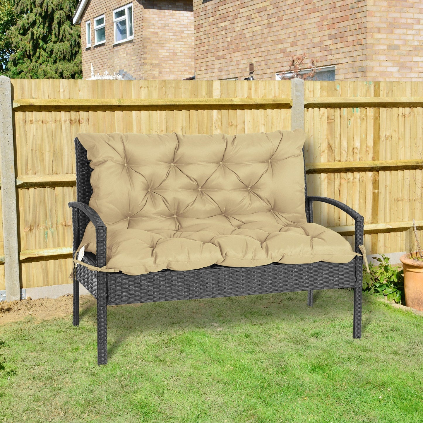Porch Swing Cushion Garden Bench Cushion with Backrest, Non-Slip 2-Seater Thick Pad, Swing Chair Mat Replacement for Indoor and Outdoor, 39.4" x 38.6", Khaki