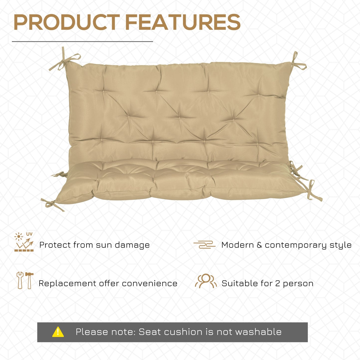 Porch Swing Cushion Garden Bench Cushion with Backrest, Non-Slip 2-Seater Thick Pad, Swing Chair Mat Replacement for Indoor and Outdoor, 39.4" x 38.6", Khaki