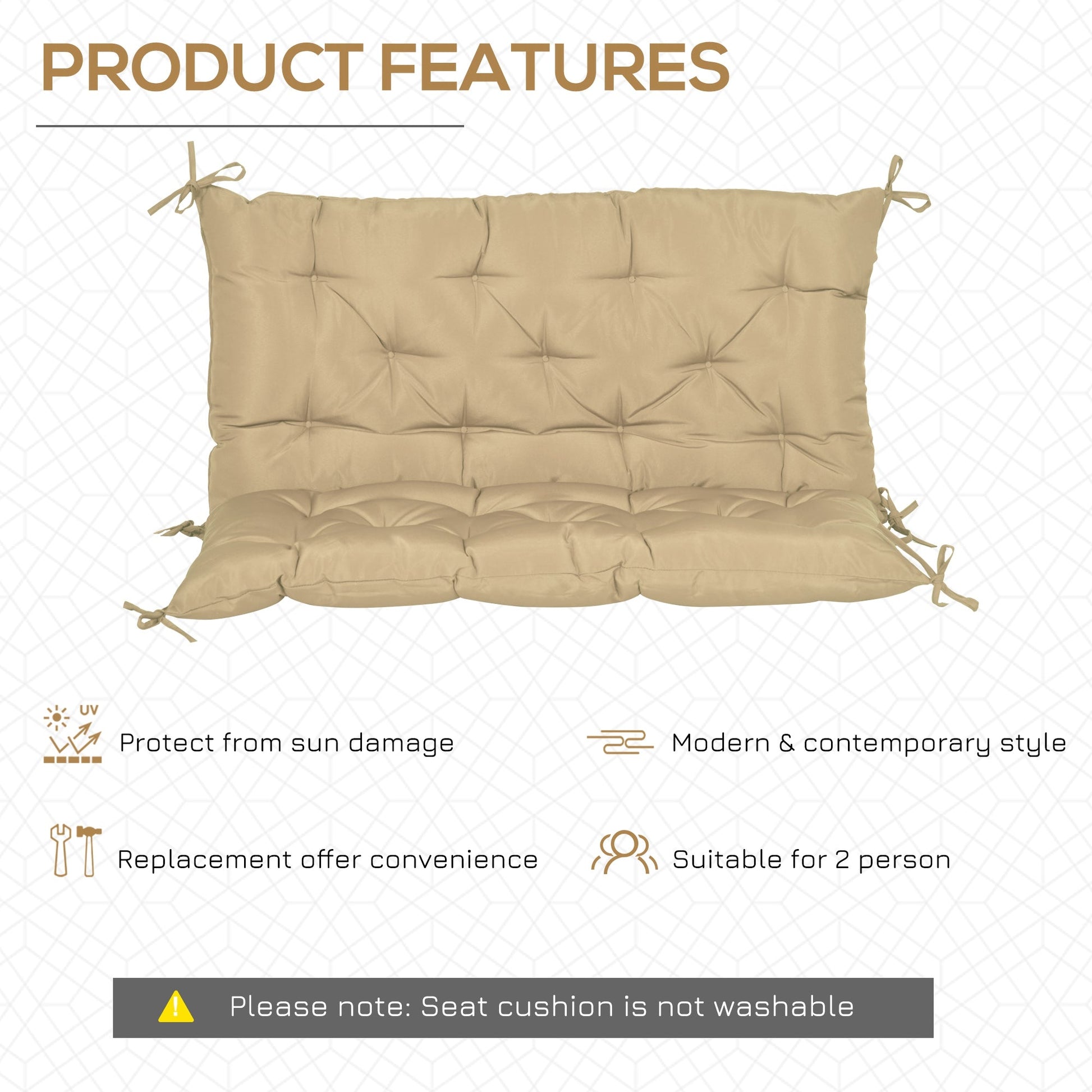 Porch Swing Cushion Garden Bench Cushion with Backrest, Non-Slip 2-Seater Thick Pad, Swing Chair Mat Replacement for Indoor and Outdoor, 39.4" x 38.6", Khaki