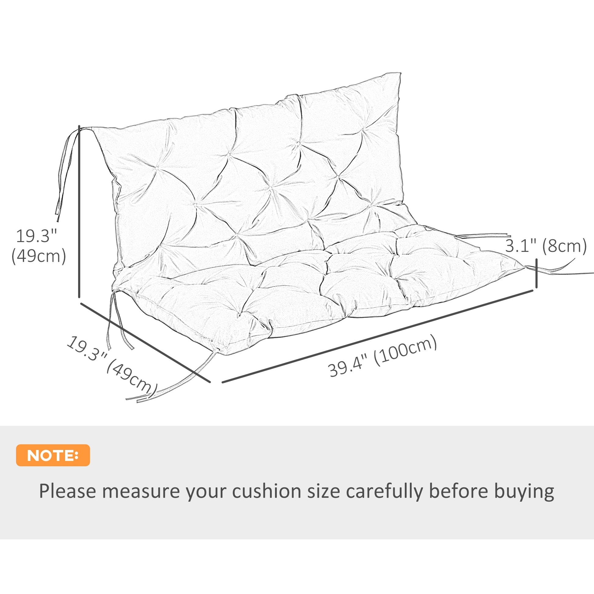 Porch Swing Cushion Garden Bench Cushion with Backrest, Non-Slip 2-Seater Thick Pad, Swing Chair Mat Replacement for Indoor and Outdoor, 39.4" x 38.6", Khaki