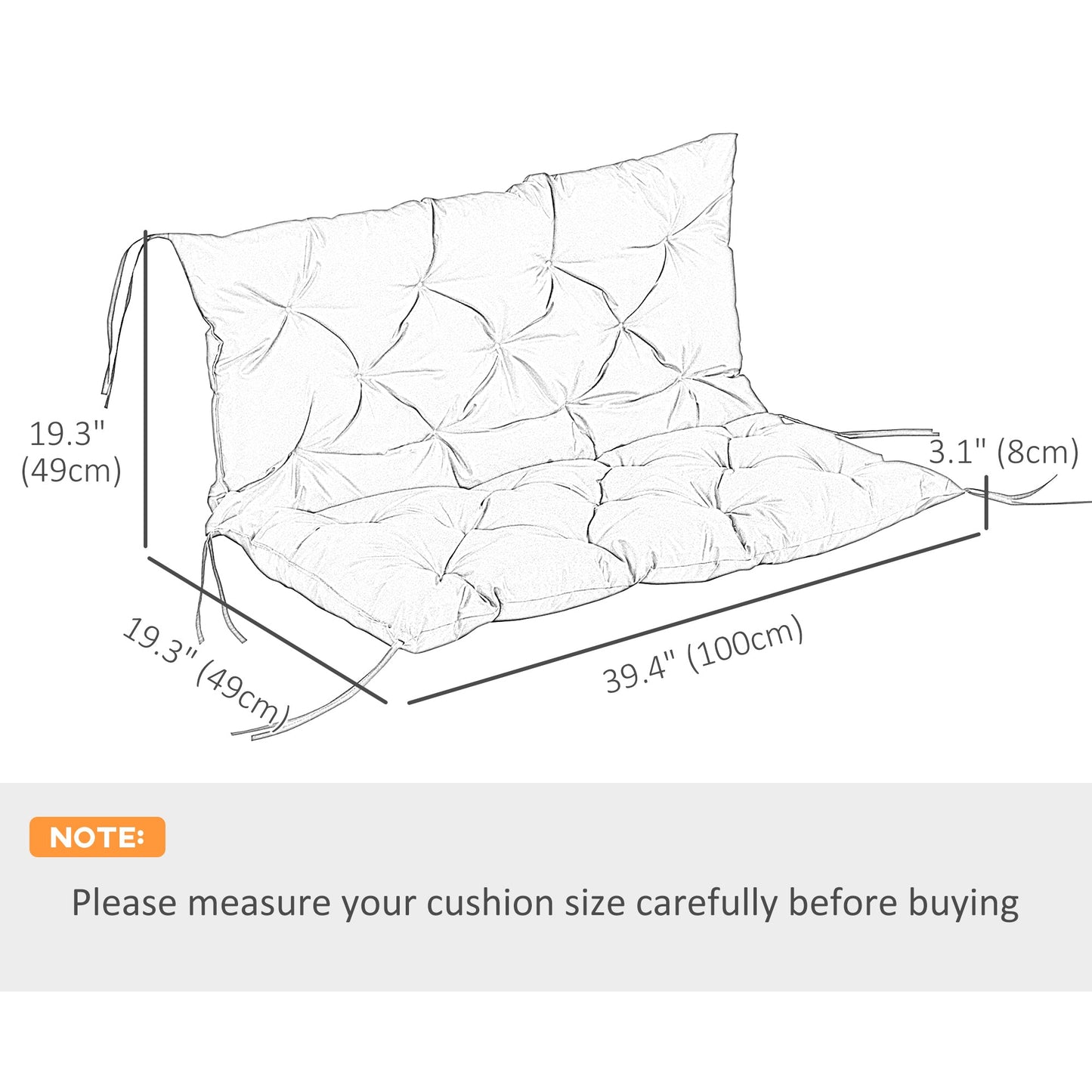 Porch Swing Cushion Garden Bench Cushion with Backrest, Non-Slip 2-Seater Thick Pad, Swing Chair Mat Replacement for Indoor and Outdoor, 39.4" x 38.6", Khaki