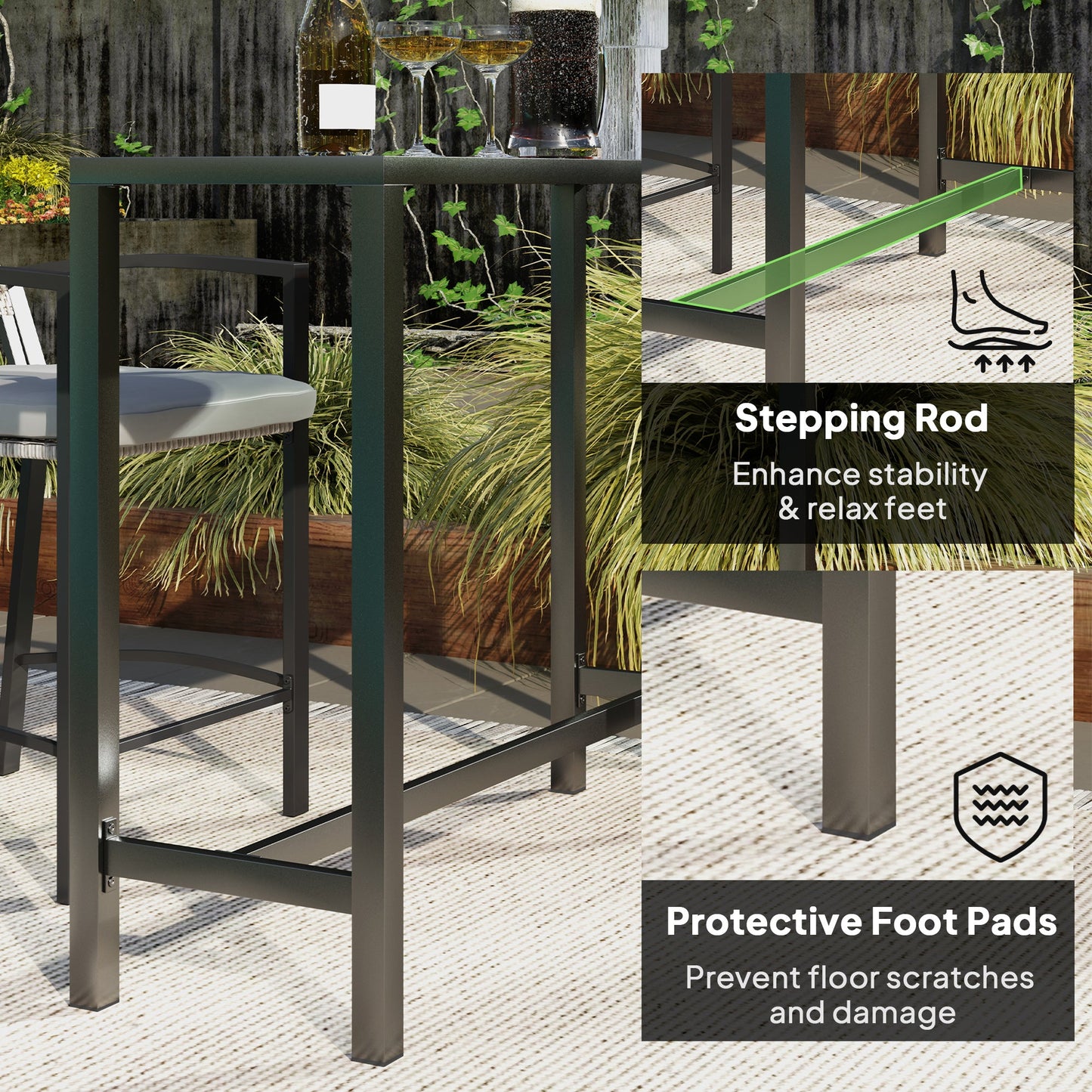 Outdoor Bar Table, 48" L Narrow Bar Height Patio Table, Counter Height Table Bistro Table Hot Tub Table with Slatted Top, Metal Frame for Garden Backyard Poolside, Black
