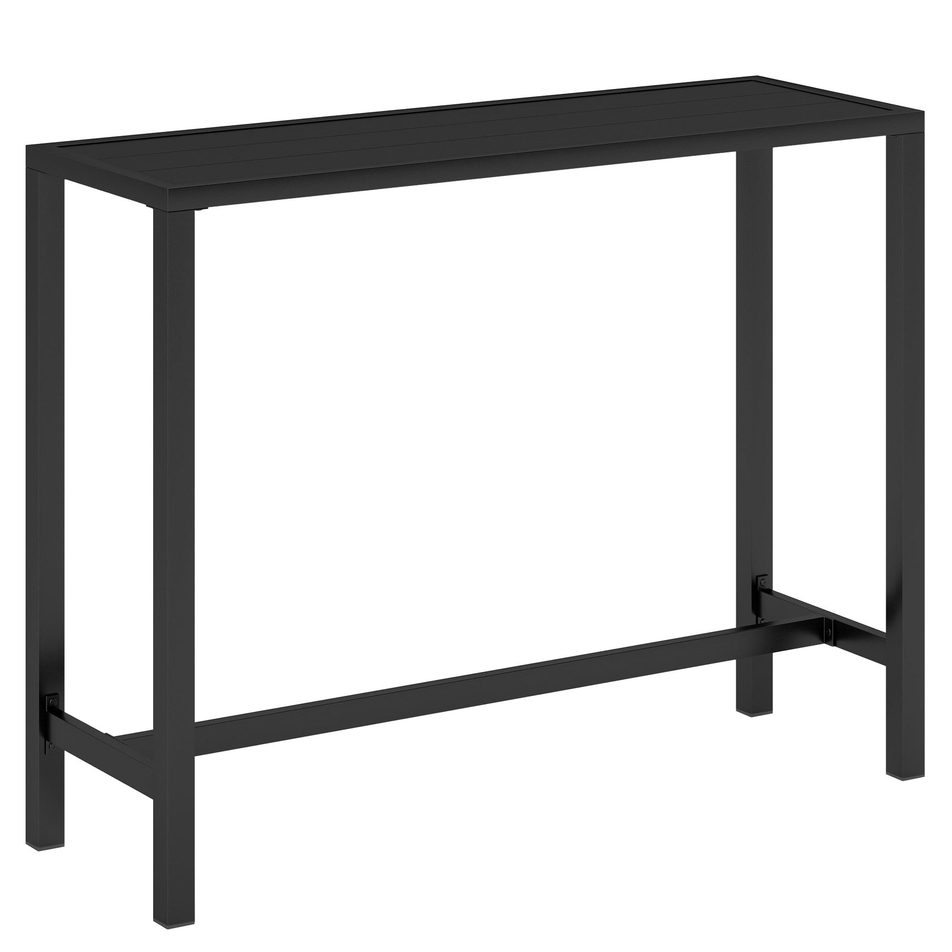 Outdoor Bar Table, 48" L Narrow Bar Height Patio Table, Counter Height Table Bistro Table Hot Tub Table with Slatted Top, Metal Frame for Garden Backyard Poolside, Black