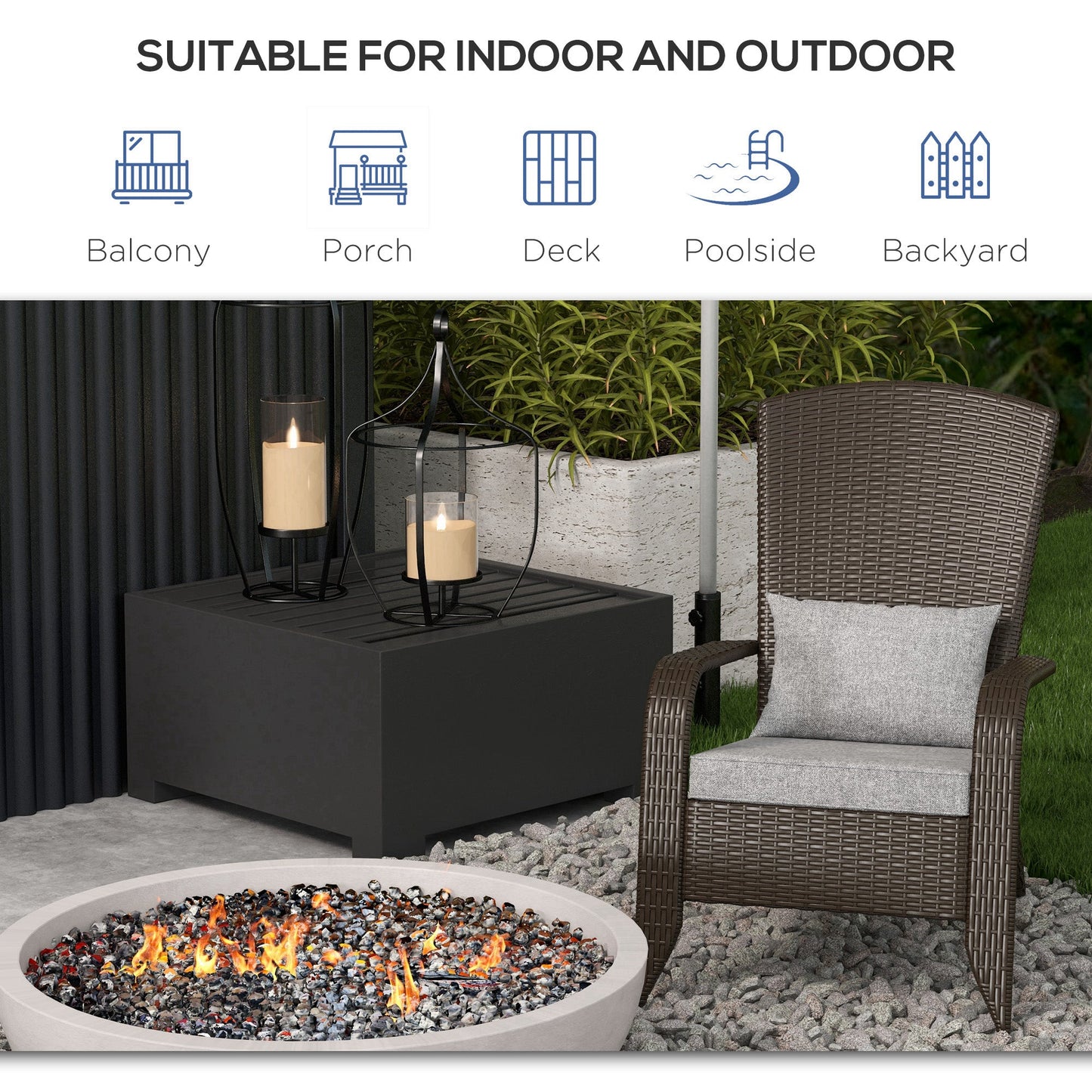 Patio Wicker Adirondack Chair, PE Rattan Outdoor Muskoka Chair, Fire Pit Chair with Cushions for Patio, Garden, Backyard, Poolside, Balcony, Deck, Grey