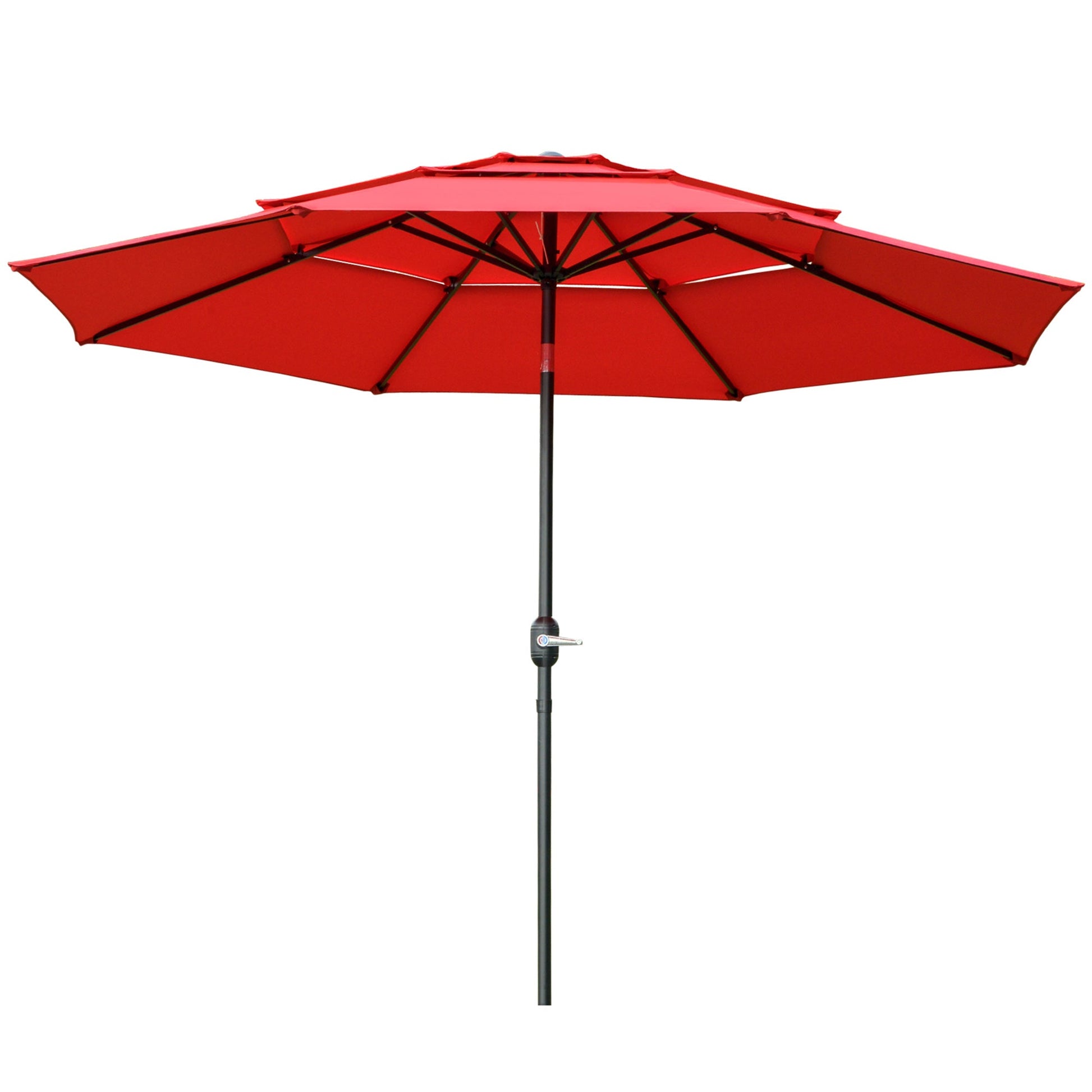 9FT 3 Tiers Patio Umbrella Outdoor Market Umbrella with Crank, Push Button Tilt for Deck, Backyard and Lawn, Red