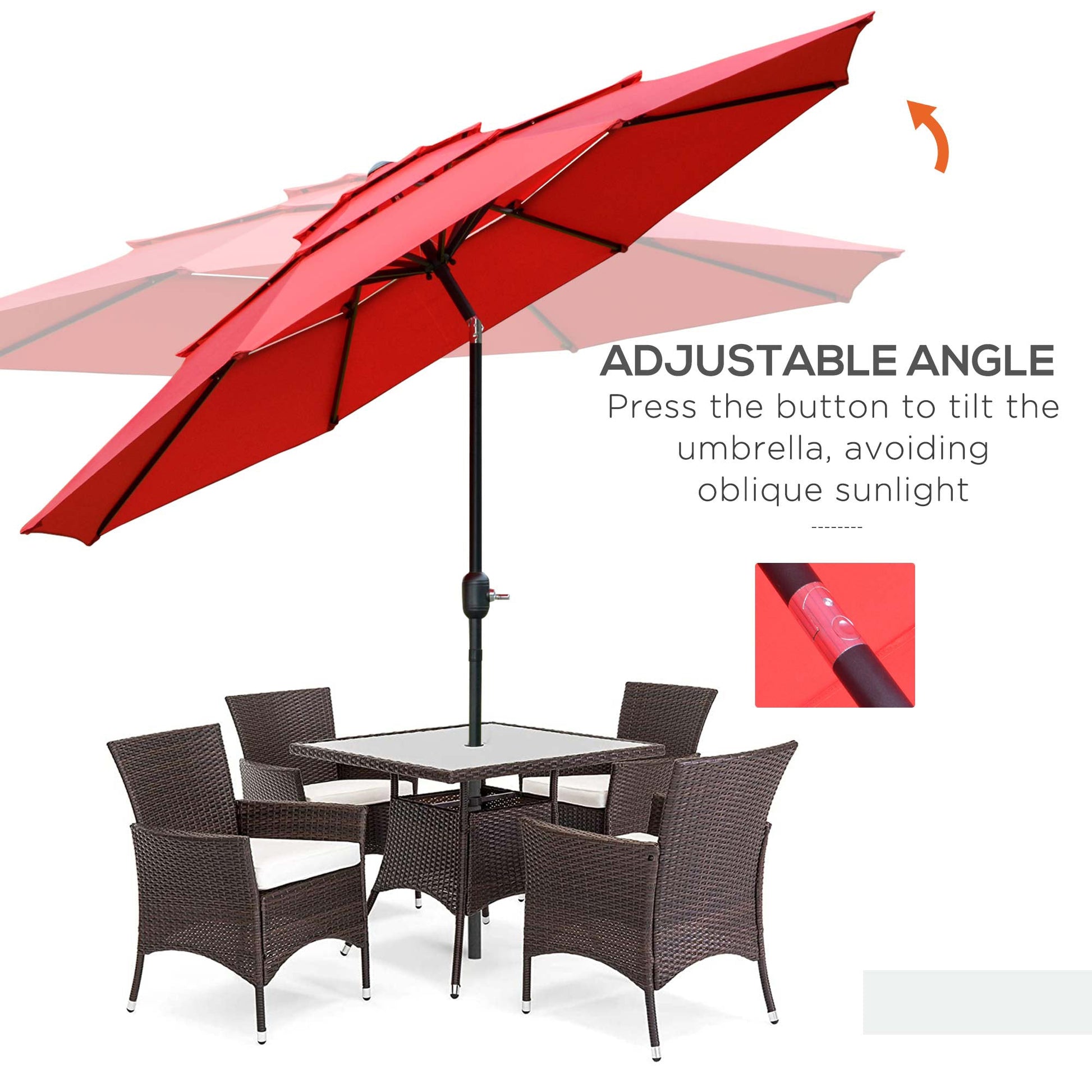 9FT 3 Tiers Patio Umbrella Outdoor Market Umbrella with Crank, Push Button Tilt for Deck, Backyard and Lawn, Red