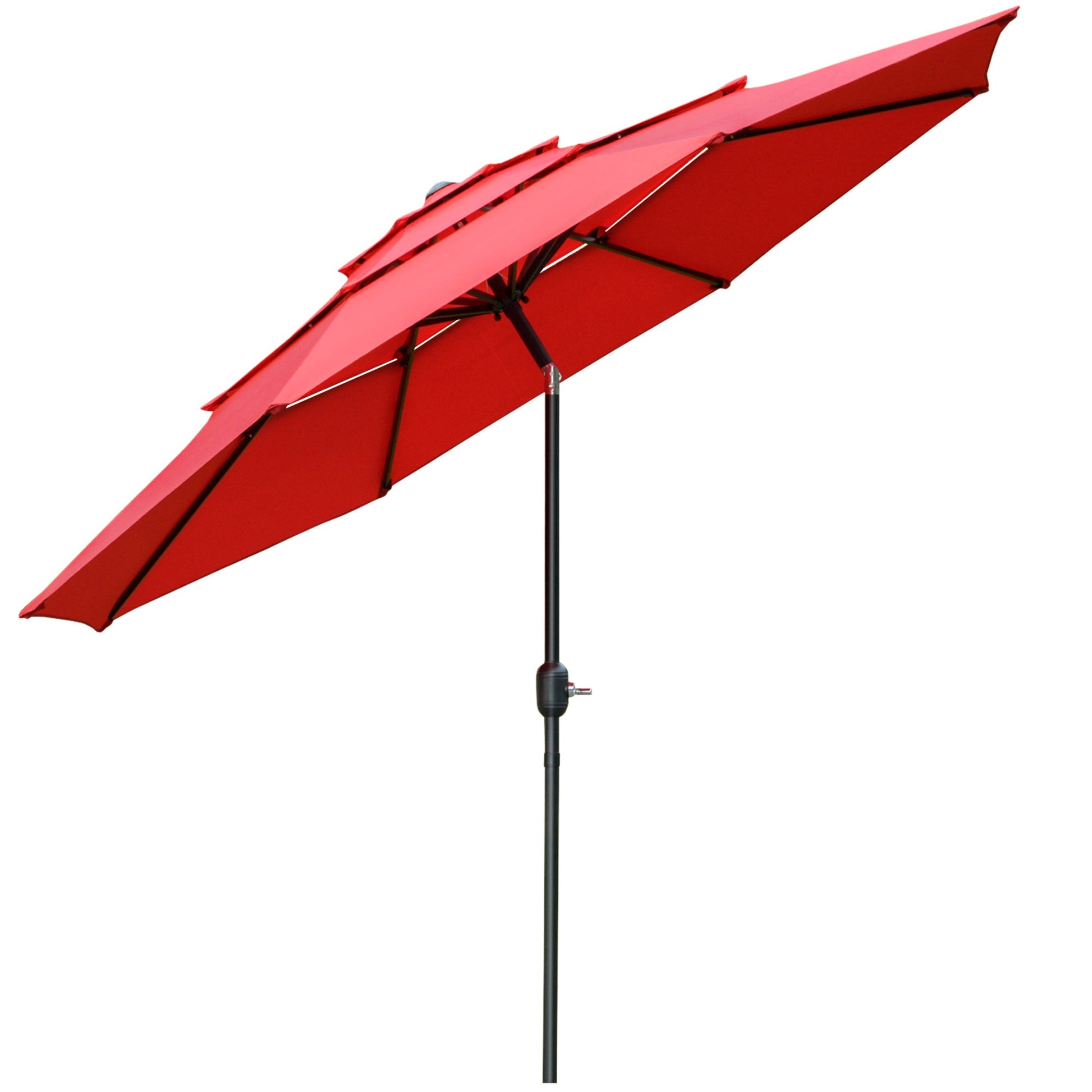 9FT 3 Tiers Patio Umbrella Outdoor Market Umbrella with Crank, Push Button Tilt for Deck, Backyard and Lawn, Red