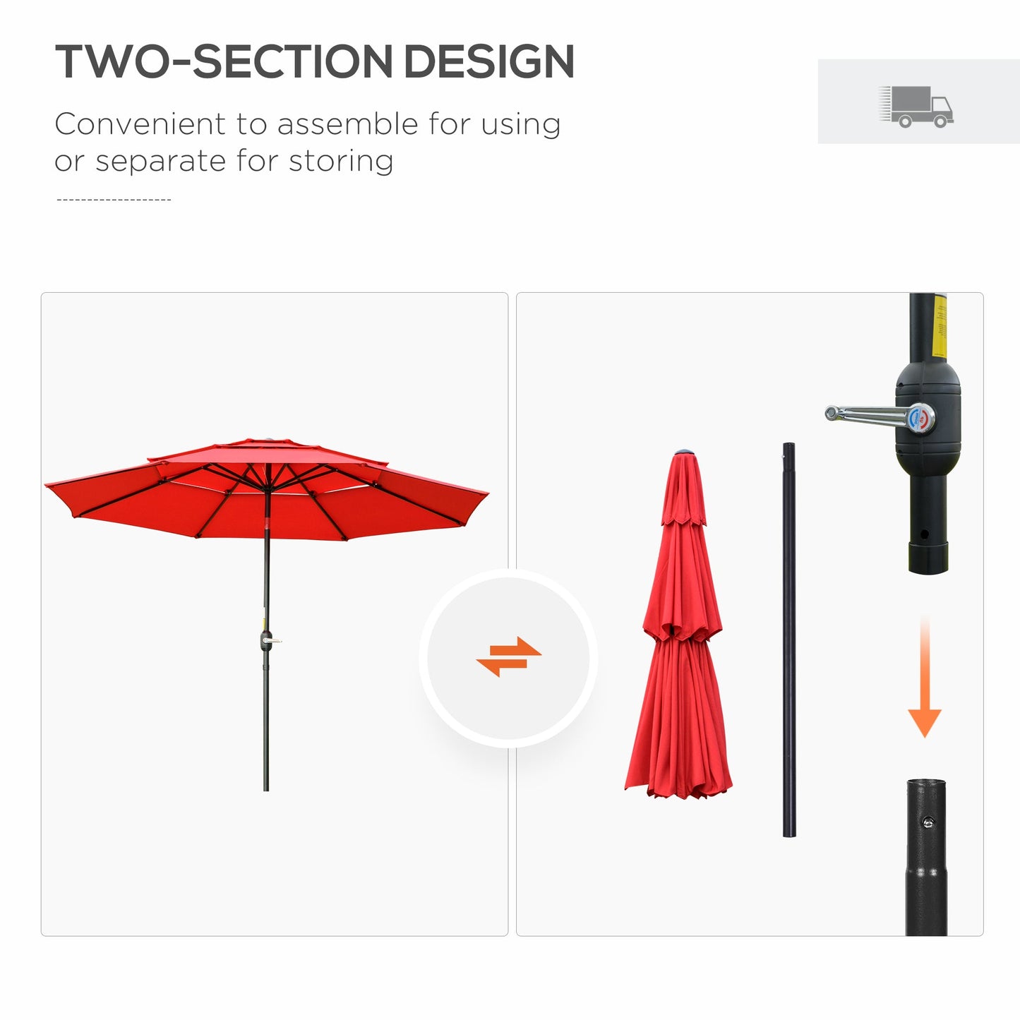9FT 3 Tiers Patio Umbrella Outdoor Market Umbrella with Crank, Push Button Tilt for Deck, Backyard and Lawn, Red