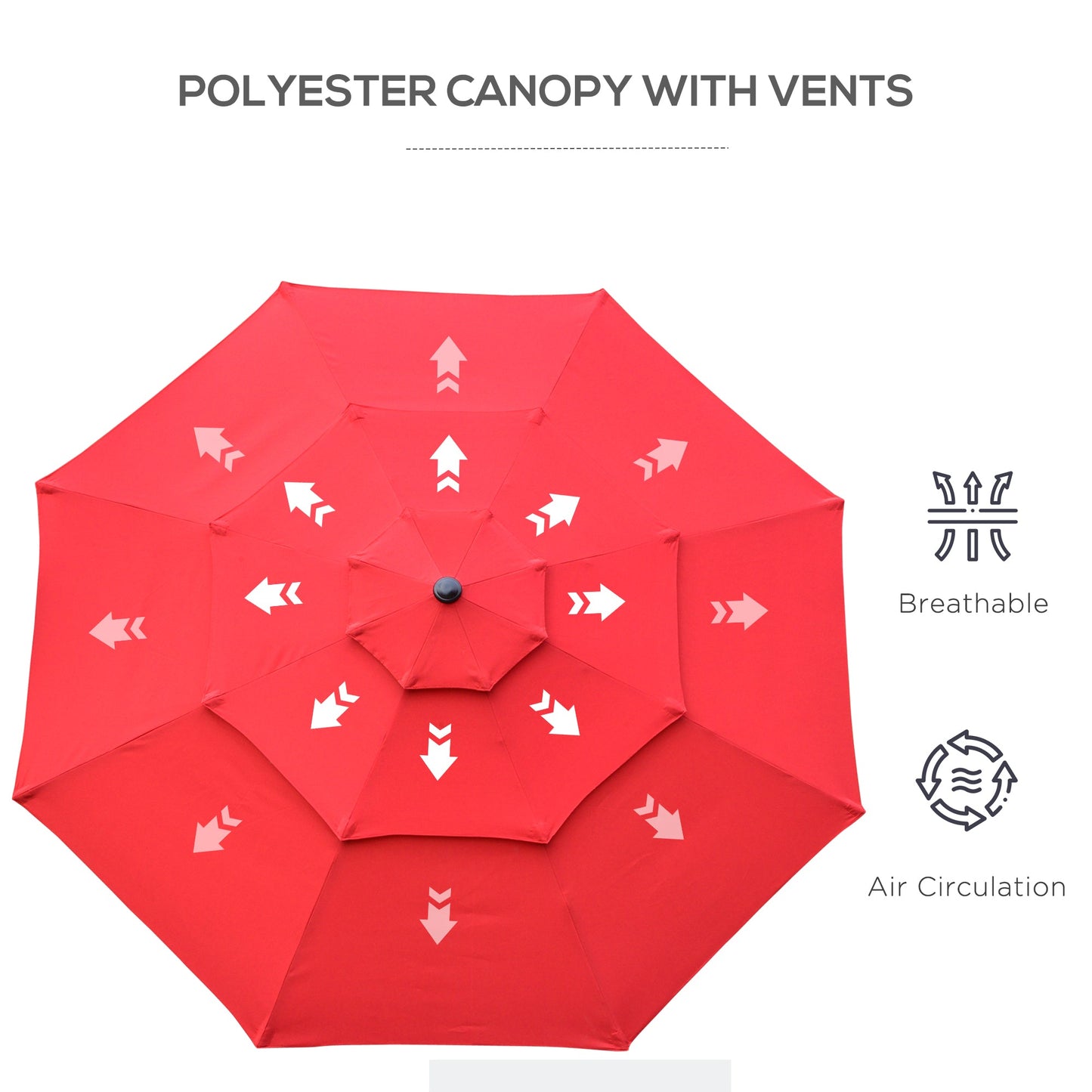 9FT 3 Tiers Patio Umbrella Outdoor Market Umbrella with Crank, Push Button Tilt for Deck, Backyard and Lawn, Red